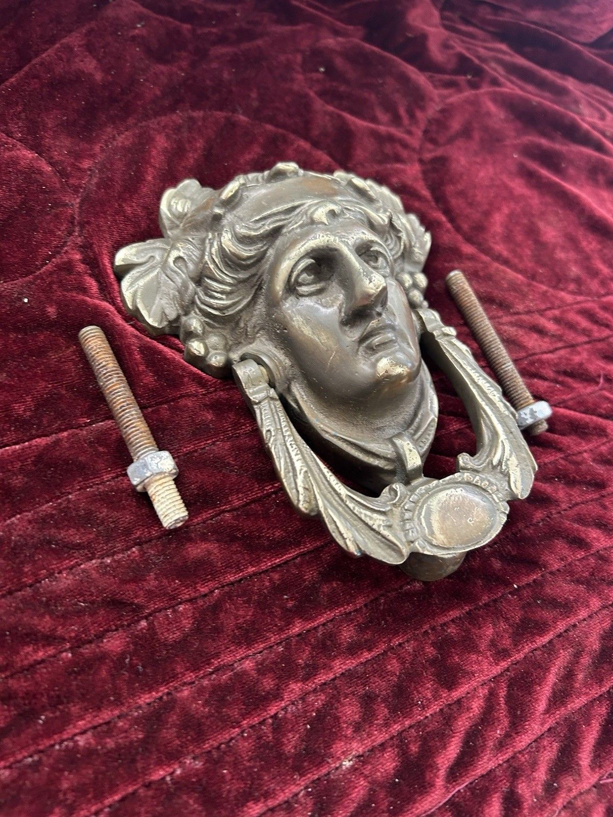 Large Solid Brass Front Door Knocker Reclaimed Period Antique Metal Bolts photo vinterior