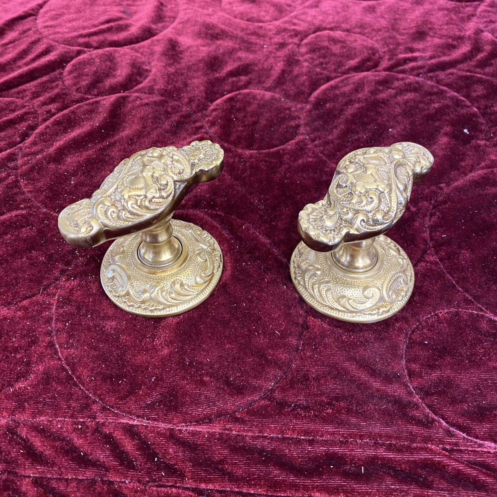 Pair Of Antique Gilt Brass Door Handles French Baroque Unique Sets Push Pull Old