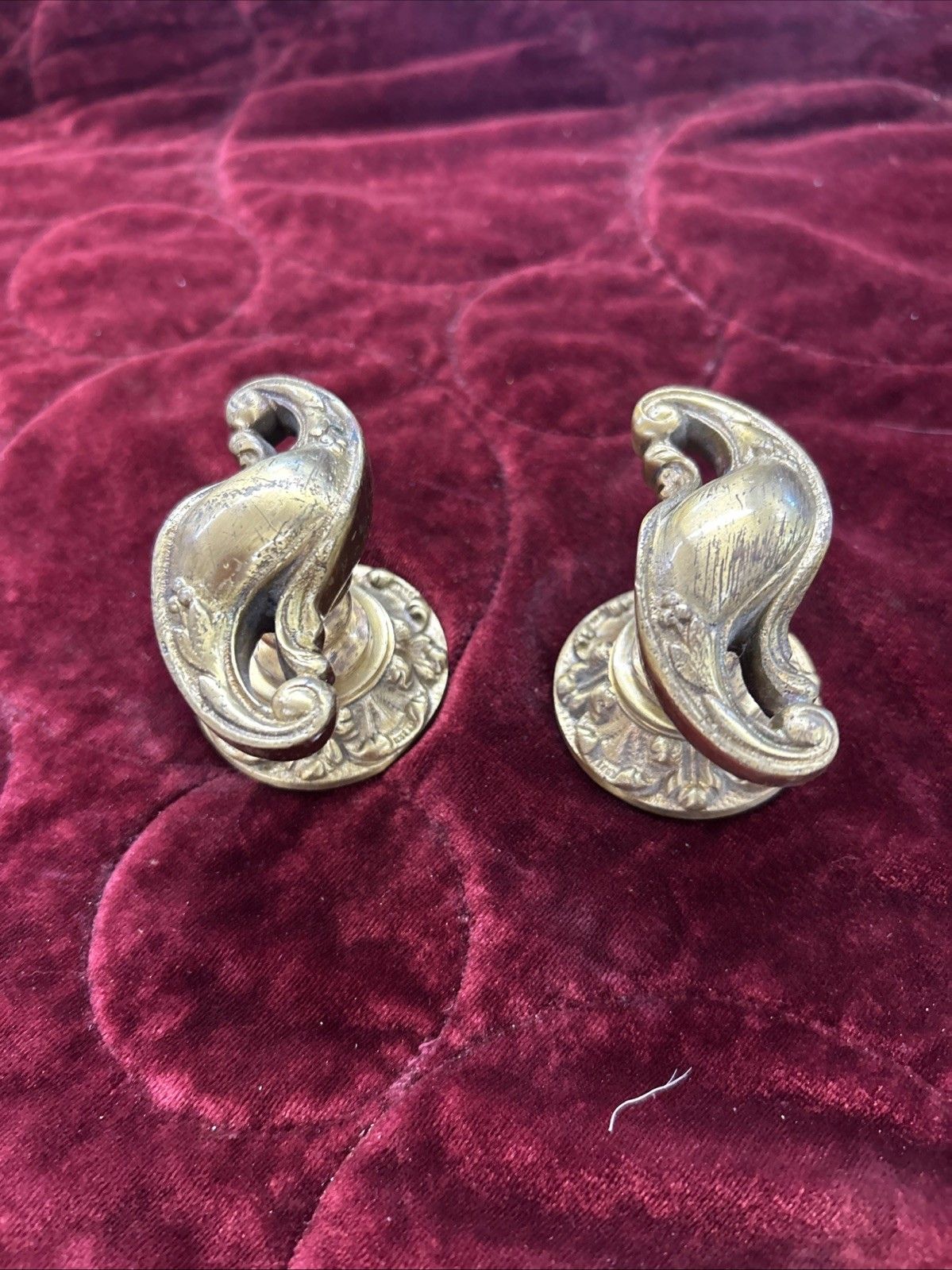 Pair Of Antique Gilt Brass Door Handles French Nouveau Unique Sets Push Pull Old