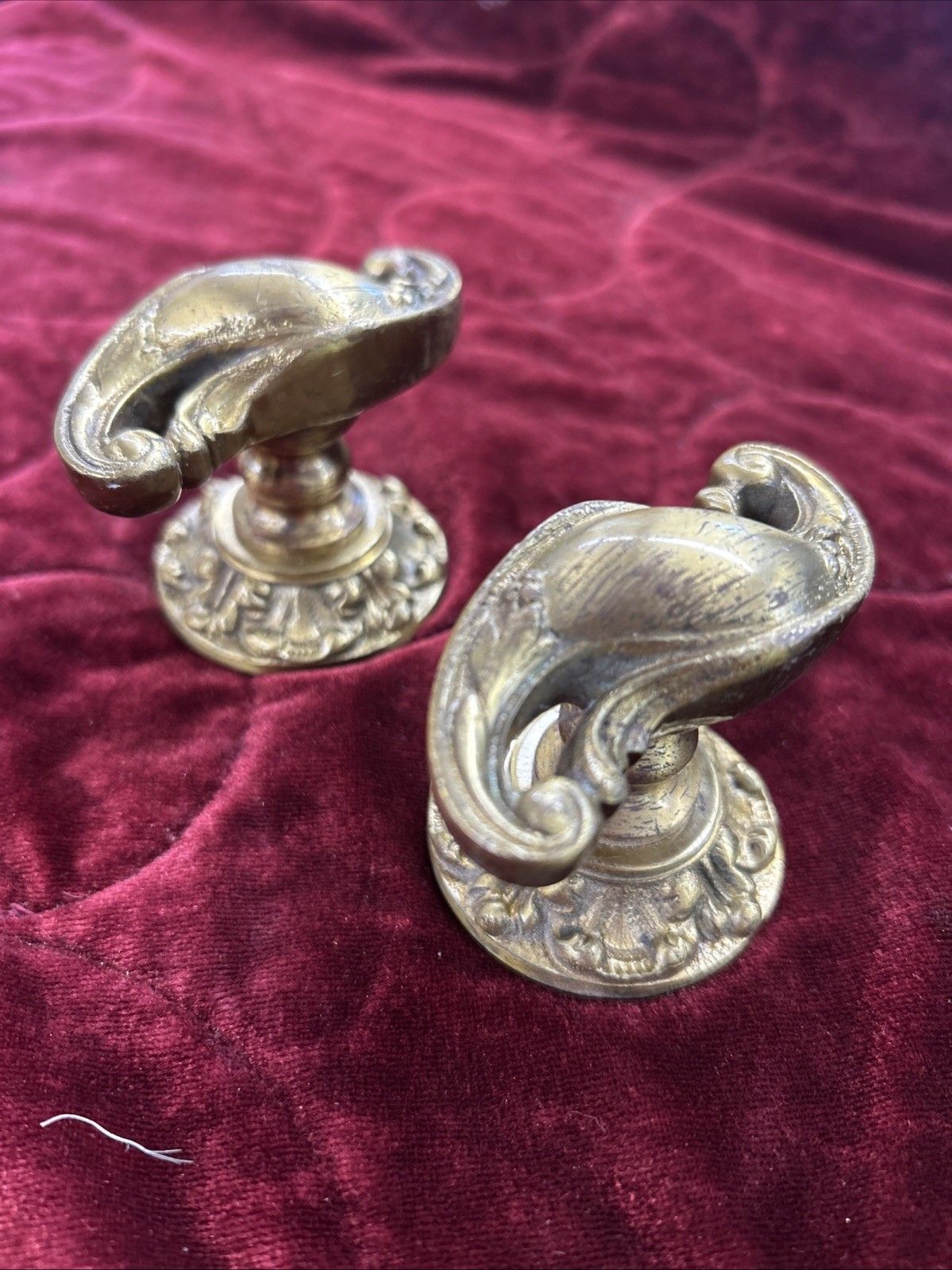 Pair Of Antique Gilt Brass Door Handles French Nouveau Unique Sets Push Pull Old photo furniture