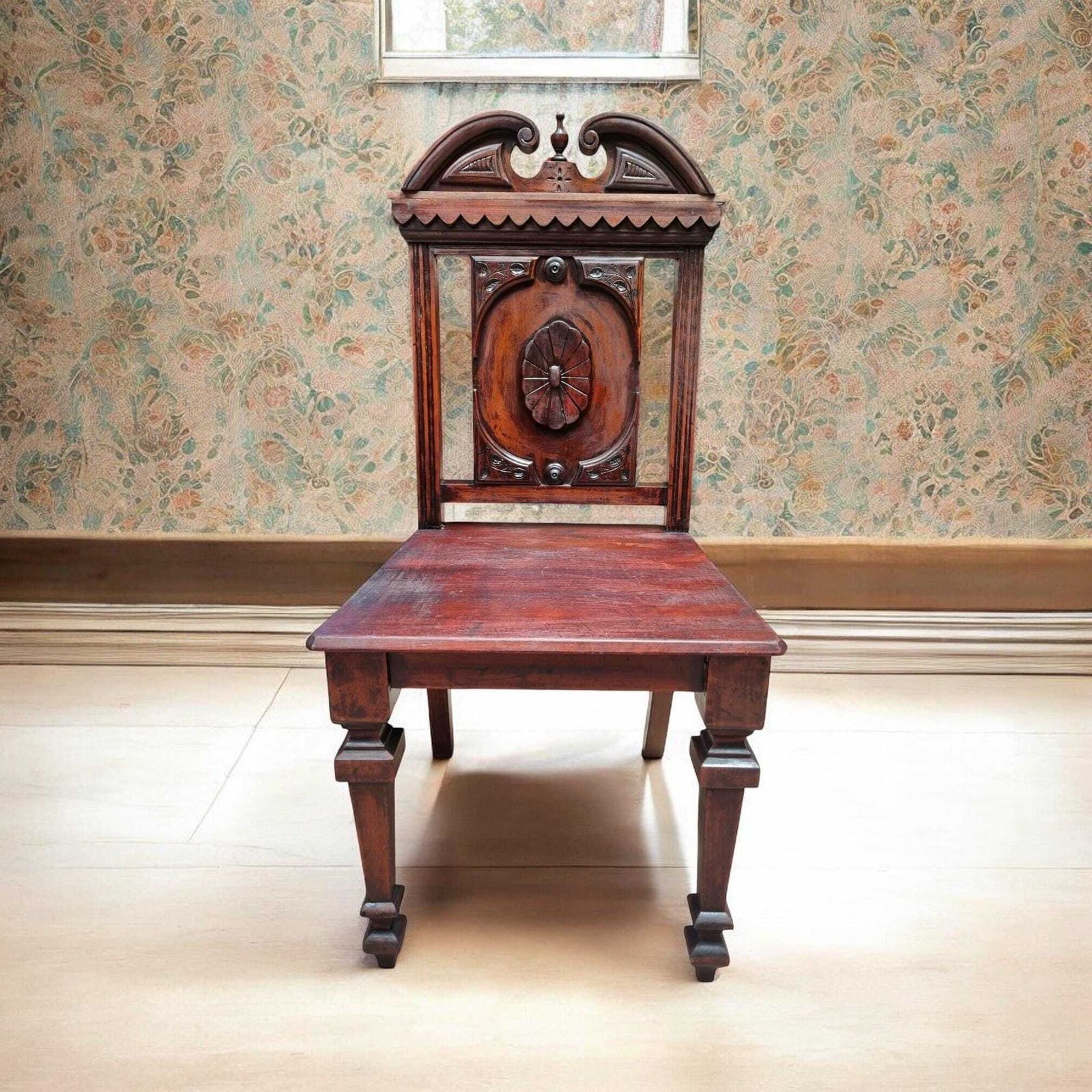 Antique Mahogany Hall Chair / Highly Carved / C1840 / Free Delivery