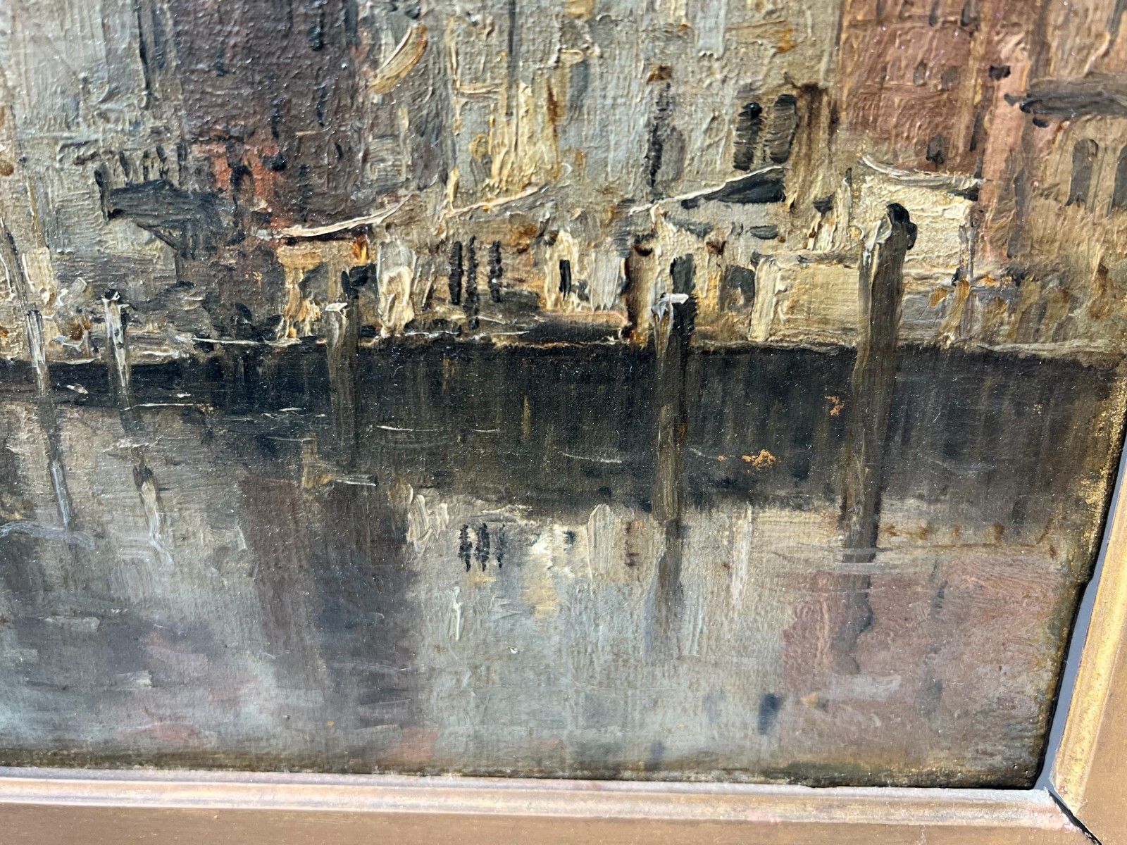 Oil On Canvas "View Of The City On The Canal" By Franck Boggs 19th Century photo vinterior