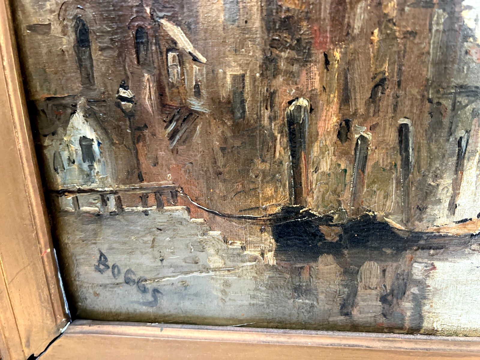 photo for sale Oil On Canvas "View Of The City On The Canal" By Franck Boggs 19th Century