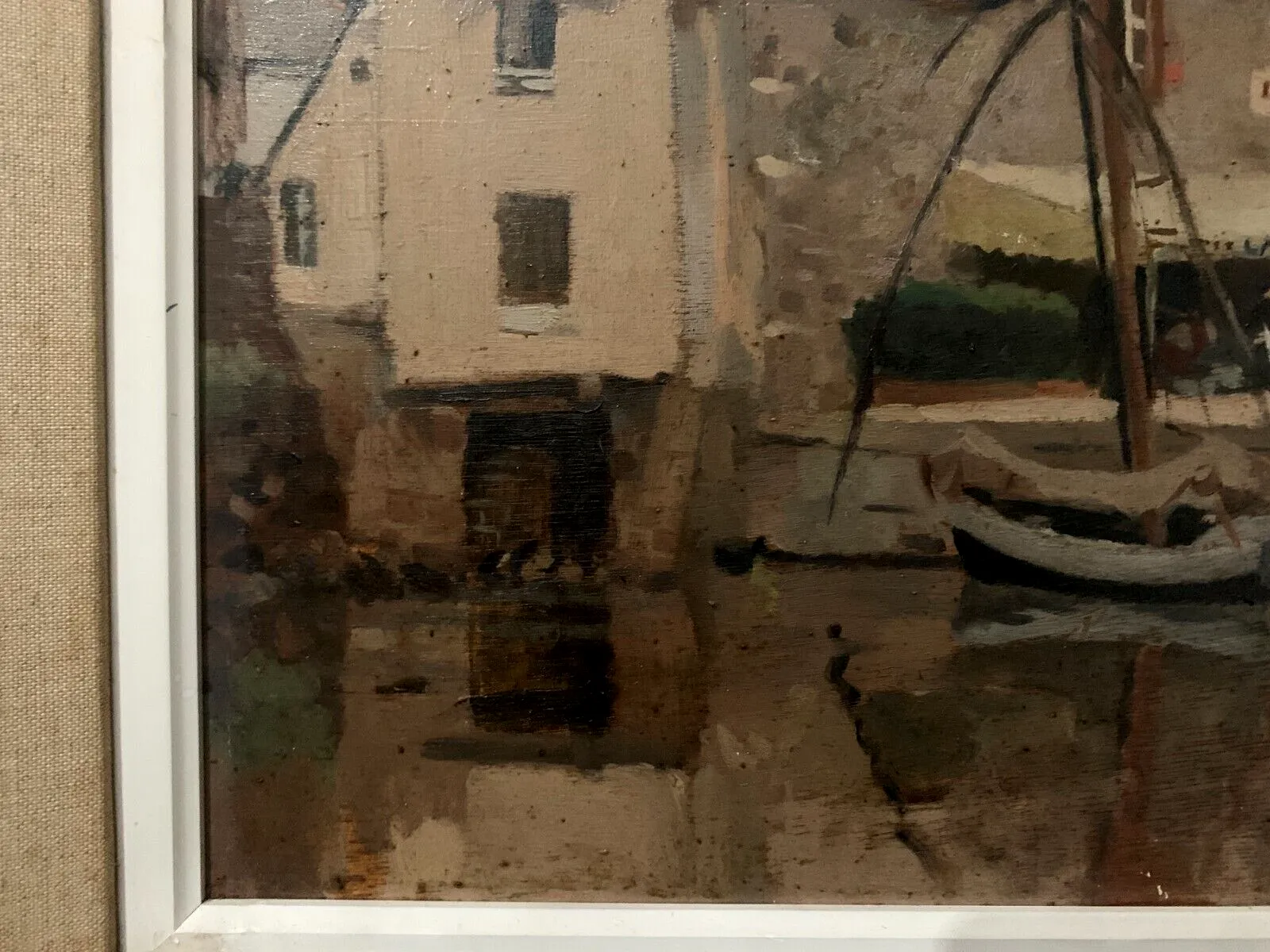Huile Sur Toile Encadrée " Vue Sur Le Port " XX Siècle photo 527.85