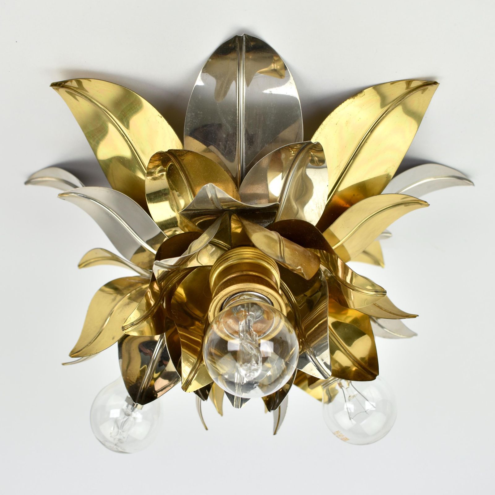 Mid Century Maison Jansen Style Flush Mount | Gold Silver Brass Aluminium Flower Ceiling Light Fixture Lamp | Bagues Banci Italian Vintage photo Lighting