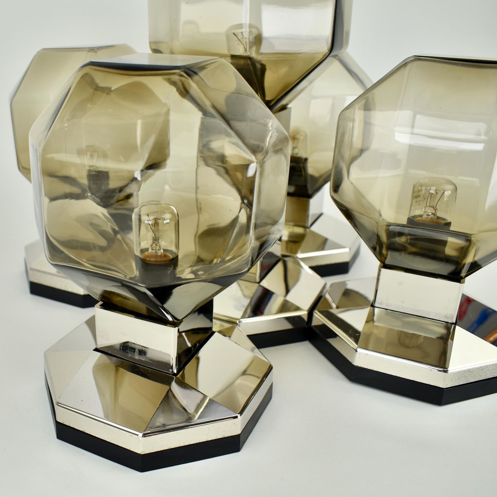 1970s Motoko Ishii Flush Mount Brass & Glass Lights For Staff Leuchten Modular Architectural Gold Smoked Cubist Ceiling Lamp Mid Century Mcm photo 771.0