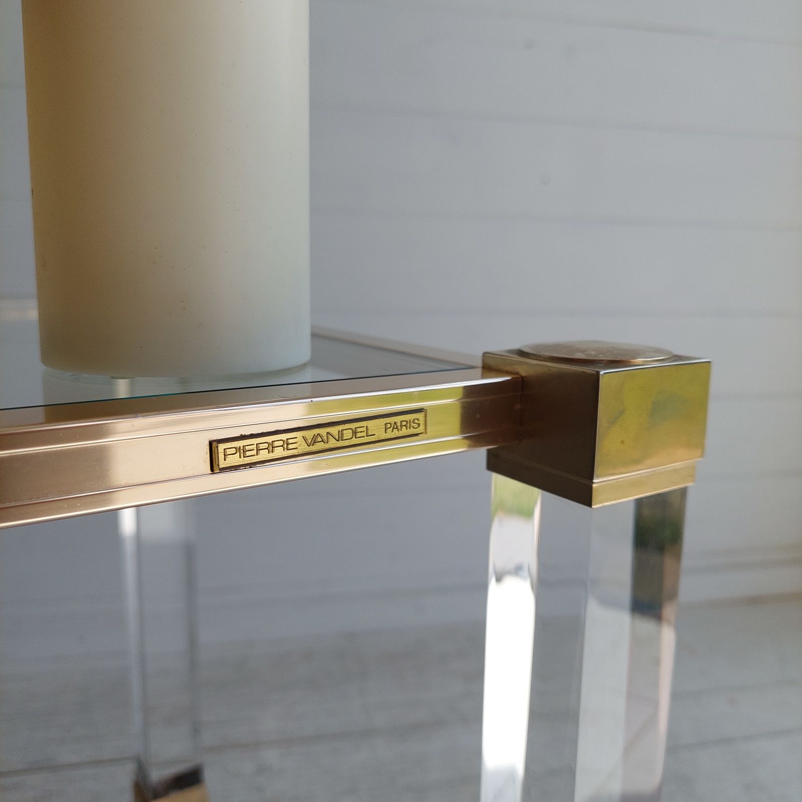 Mid Century Lucite Glass Brass Coffee Table Trolley Hollywood Regency By Pierre Vandel France  70s photo Furniture