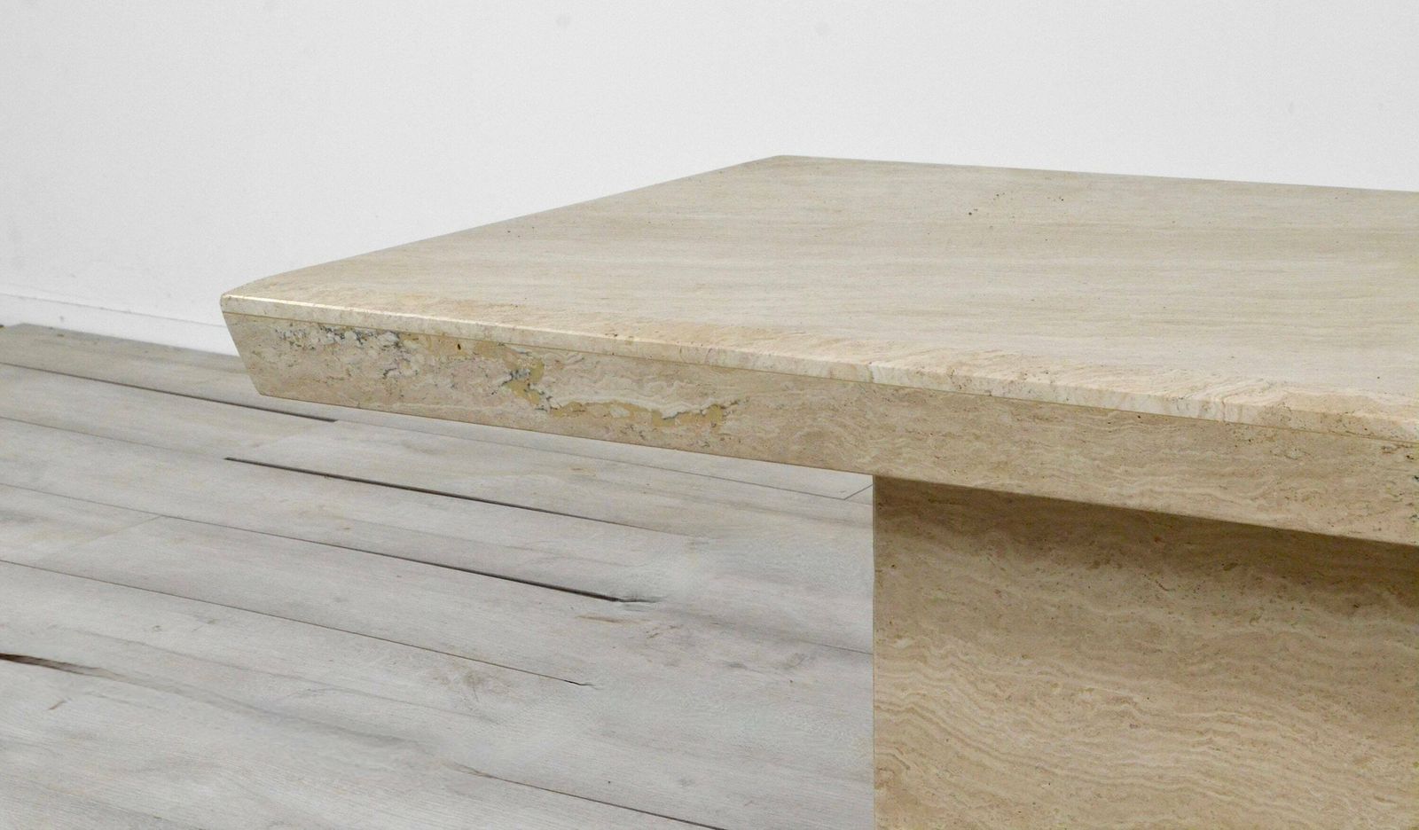 1970s Italian Travertine Minimalist Geometric Coffee Table. Vintage Modern / Midcentury / Retro. photo vinterior