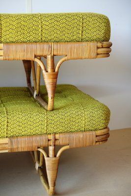 photo vintage Mid Century Modern Rattan Pedig Daybed From Uluv, 1960s, Set Of 2