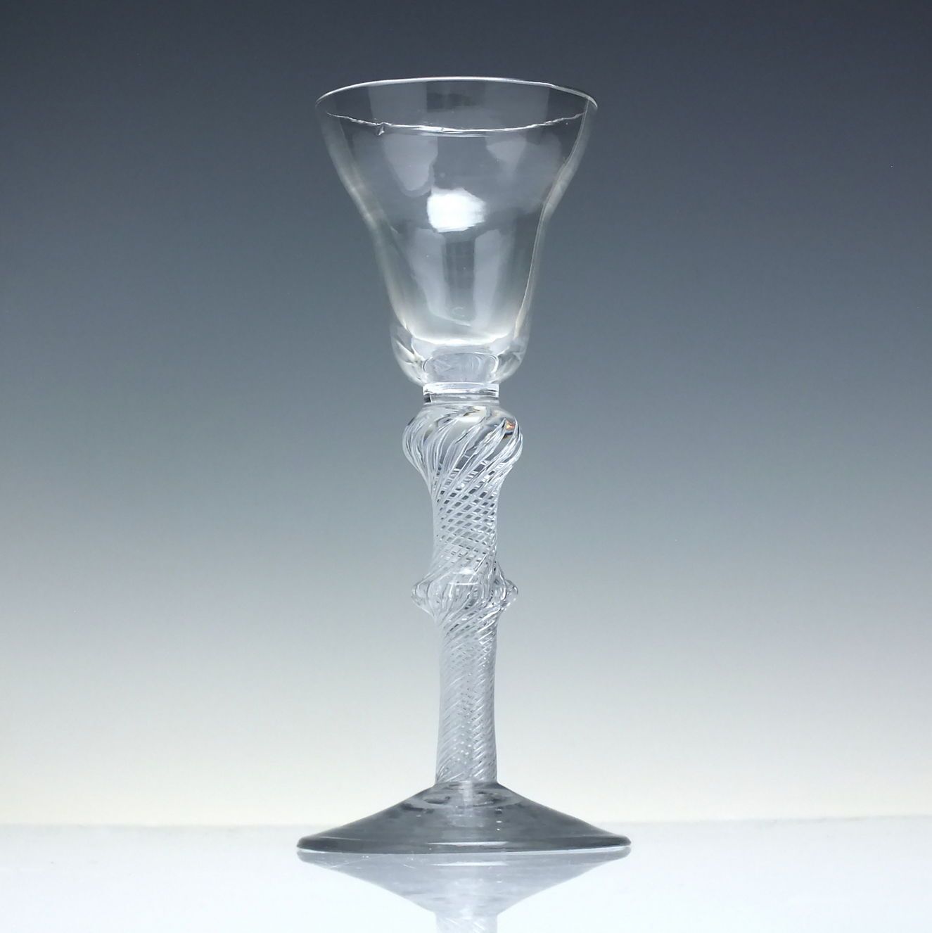 Rare 18th Century Pan Top Double Knop Air Twist Wine Glass C1750 photo furniture