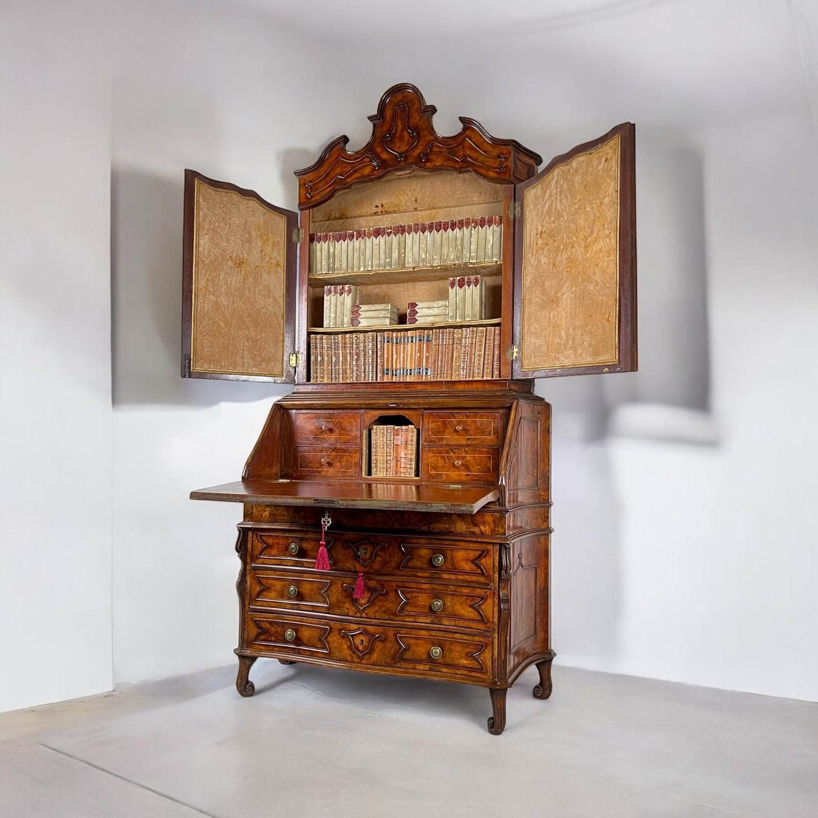 A 19th Century Venetian Mirrored Bureau Bookcase In Briar Wood photo Furniture