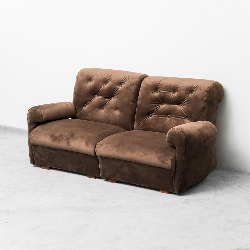 2 Seater Modular Sofa In Brown Velvet 70s Vintage Modernism