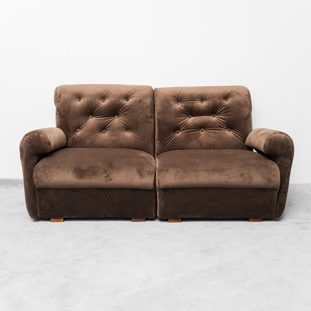 2 Seater Modular Sofa In Brown Velvet 70s Vintage Modernism photo for sale