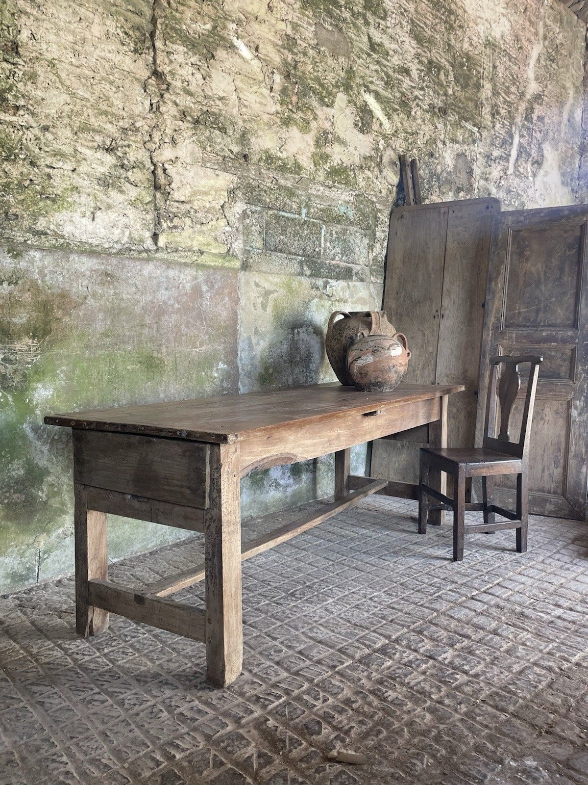 Antique French Farmhouse Rustic Refectory Kitchen Table.