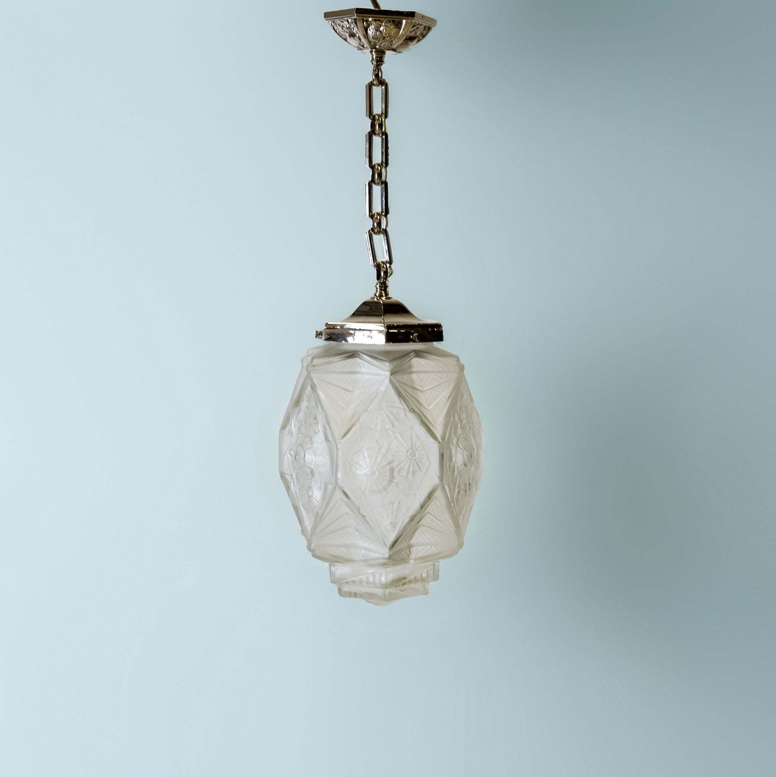 French Art Deco Pendant Light | Frosted Glass With Florals