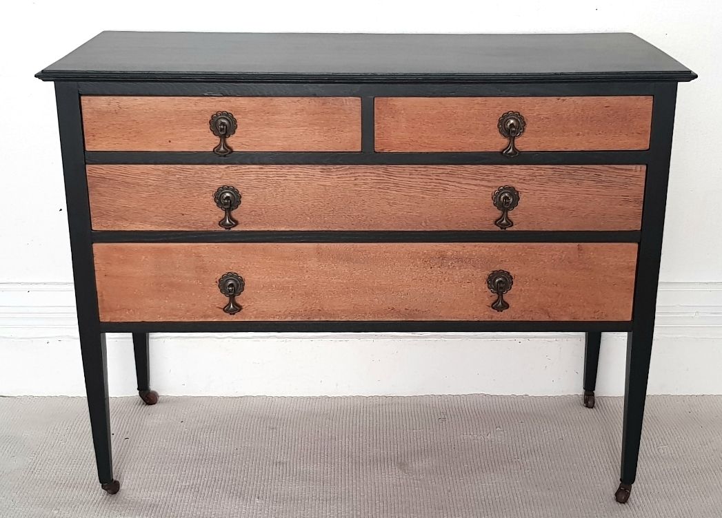 An Art Nouveau Solid Oak Chest Of Drawers On Castors photo vinterior