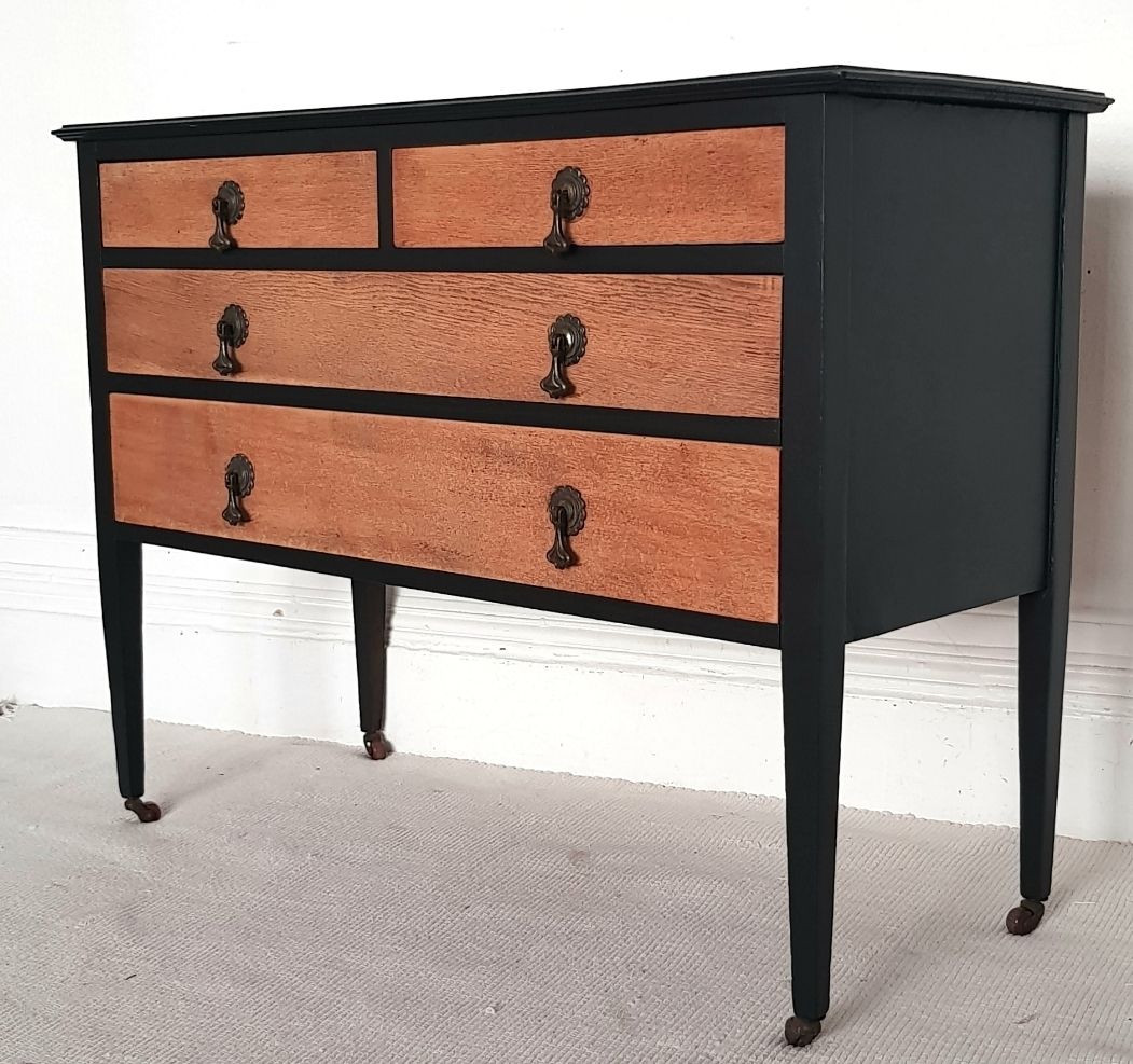 photo furniture An Art Nouveau Solid Oak Chest Of Drawers On Castors