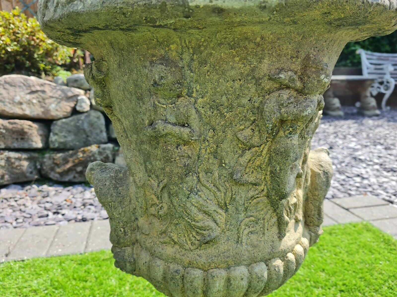 Pair Vintage Greek Urns Deep Planters English Stone ( Delivery Available Via Our Specialist Sister Courier Company) photo for sale