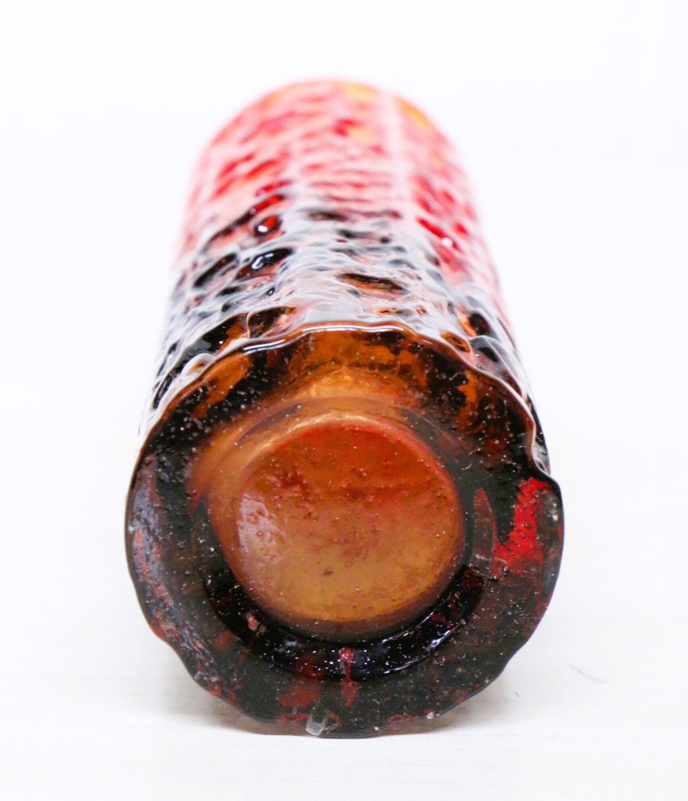 photo for sale A 1970's Textured Bark Effect Glass Vase In A Dark Red Graduating To Black Japanese Original