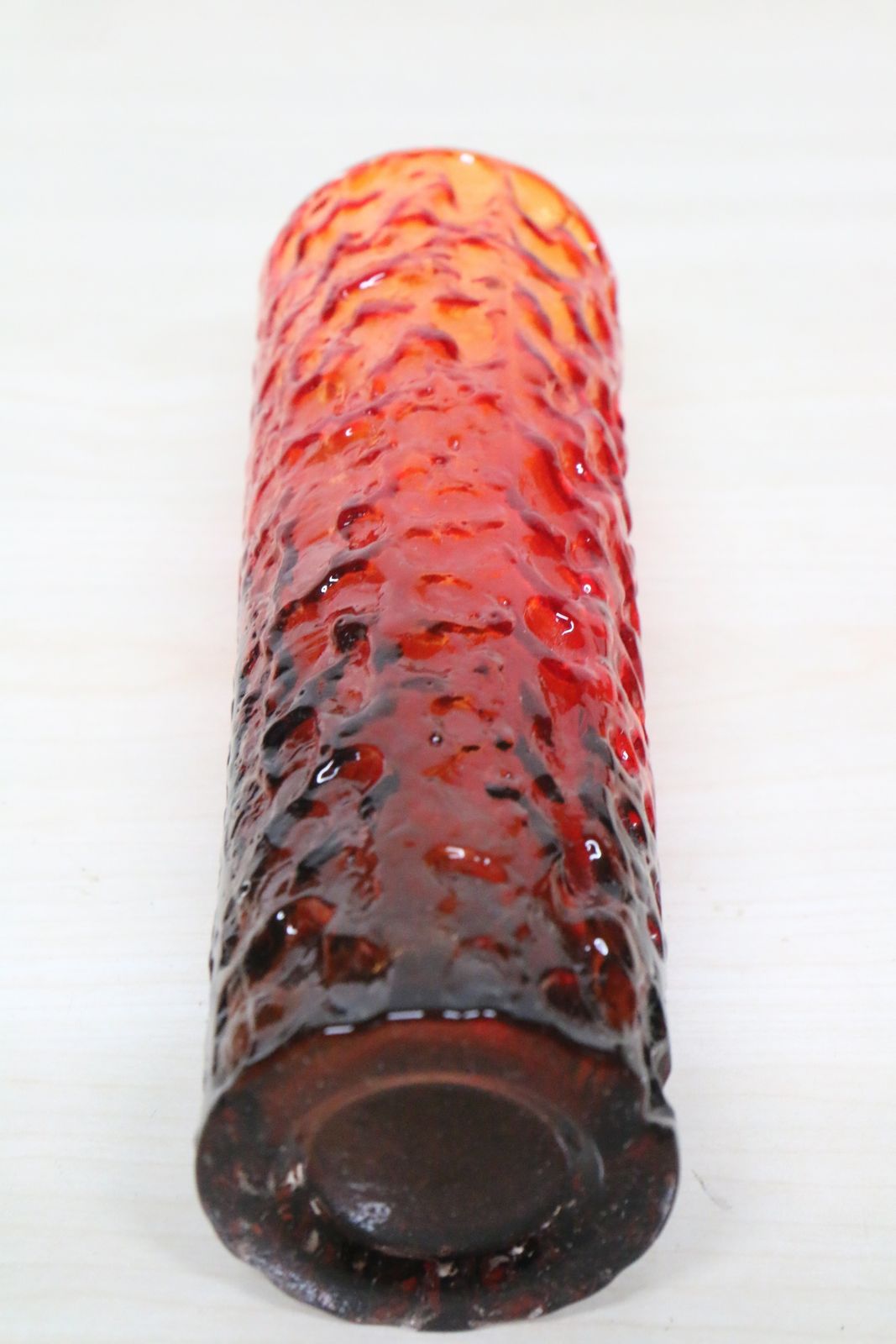Home Decor A 1970's Textured Bark Effect Glass Vase In A Dark Red Graduating To Black Japanese Original photo