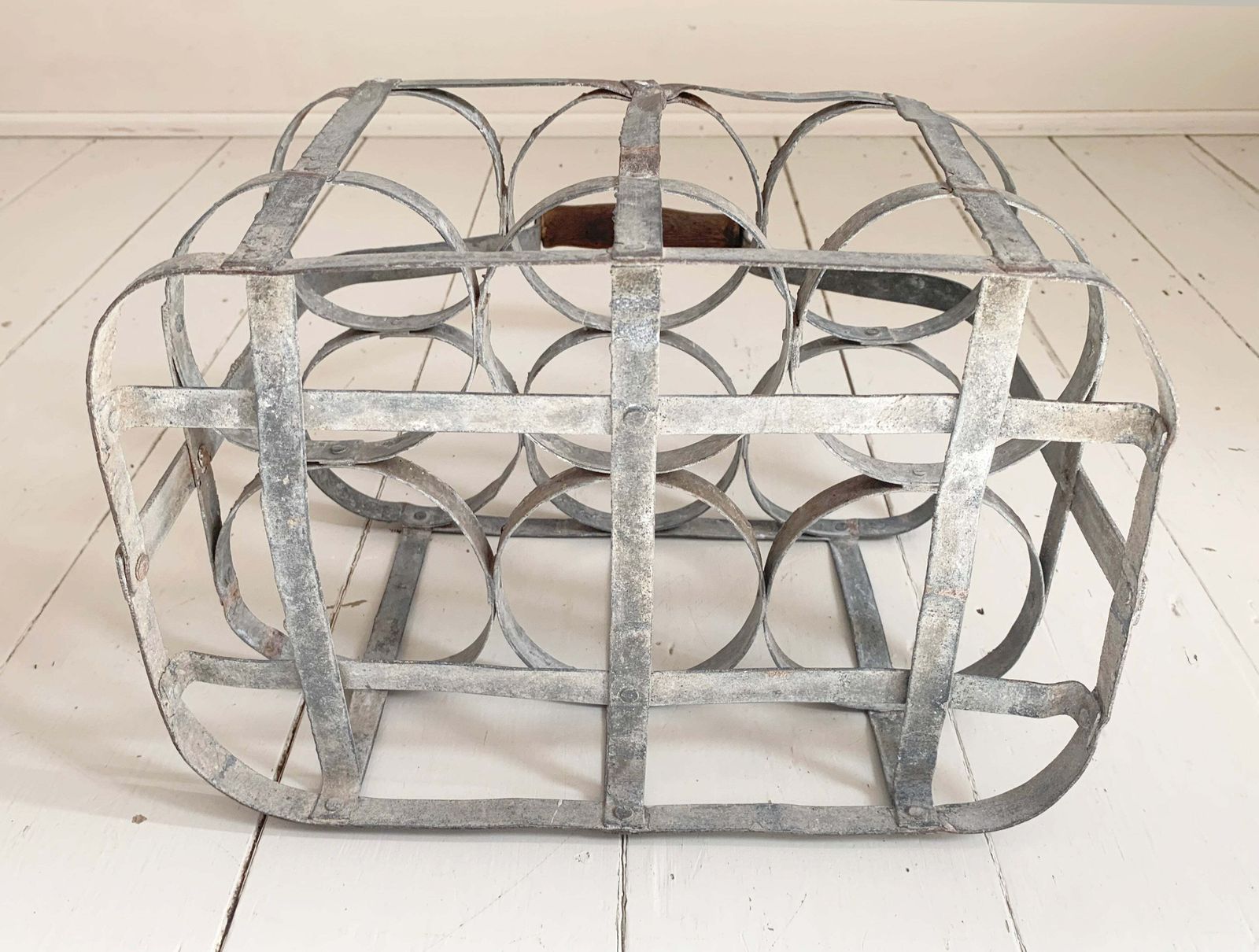 Antique French Galvanised Metal Milk / Wine Bottle Holder   Holds Six Bottles photo buy