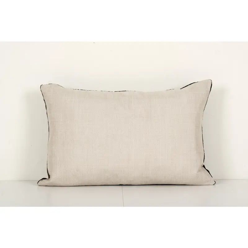 Black Handloom Ikat Pillow, Silk Velvet Lumbar Pillow Cover, Simple Uzbek Ikat photo furniture