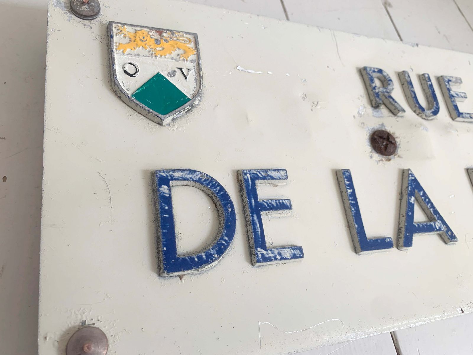 Rare Vintage French Street Sign 'Rue De La Polle'   Raised Letters On Metal photo vinterior