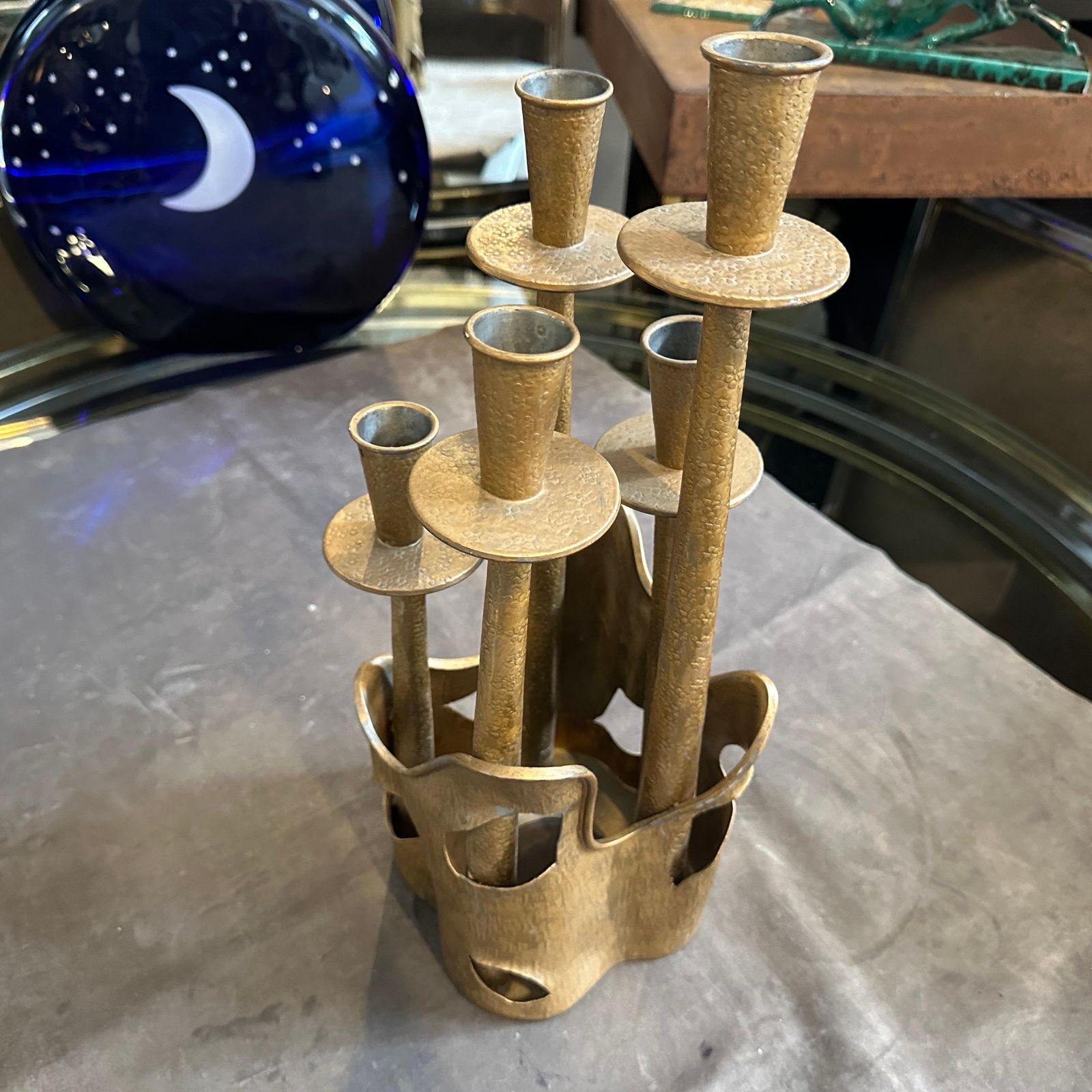 photo vinterior 1970s Mid Century Modern Gilded Pewter Sculptured Candelabra By Prof. Ceccherini