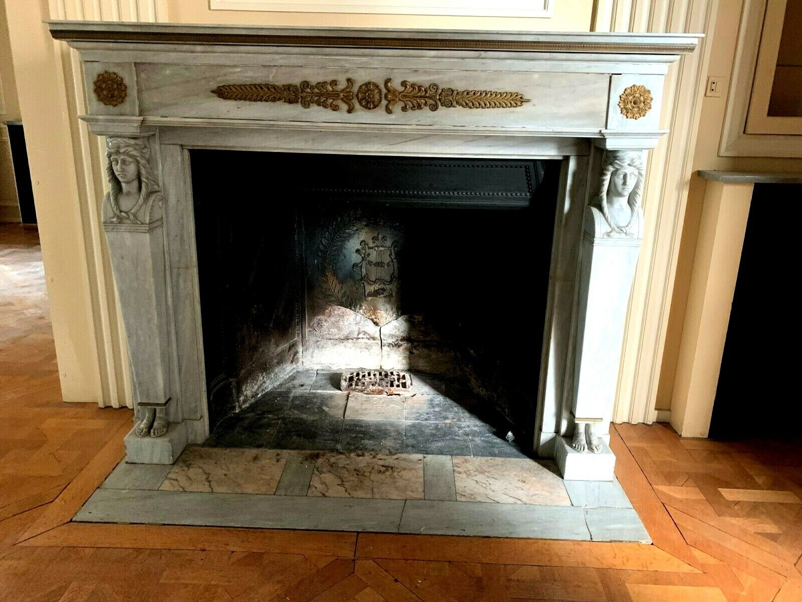 Turkish Blue Marble Empire Style Fireplace Antique Fireplace photo vintage