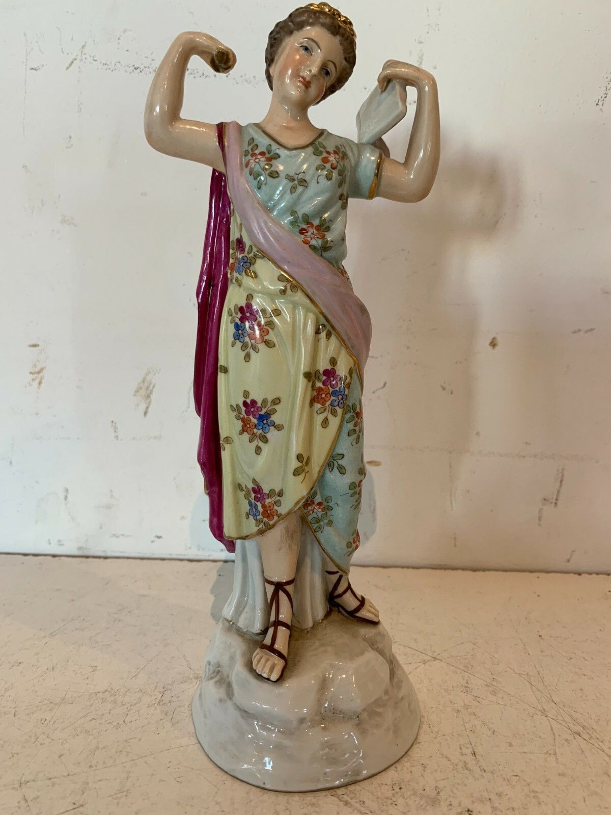 Polychrome Porcelain Group "Young Woman Draped" 20th Century photo furniture