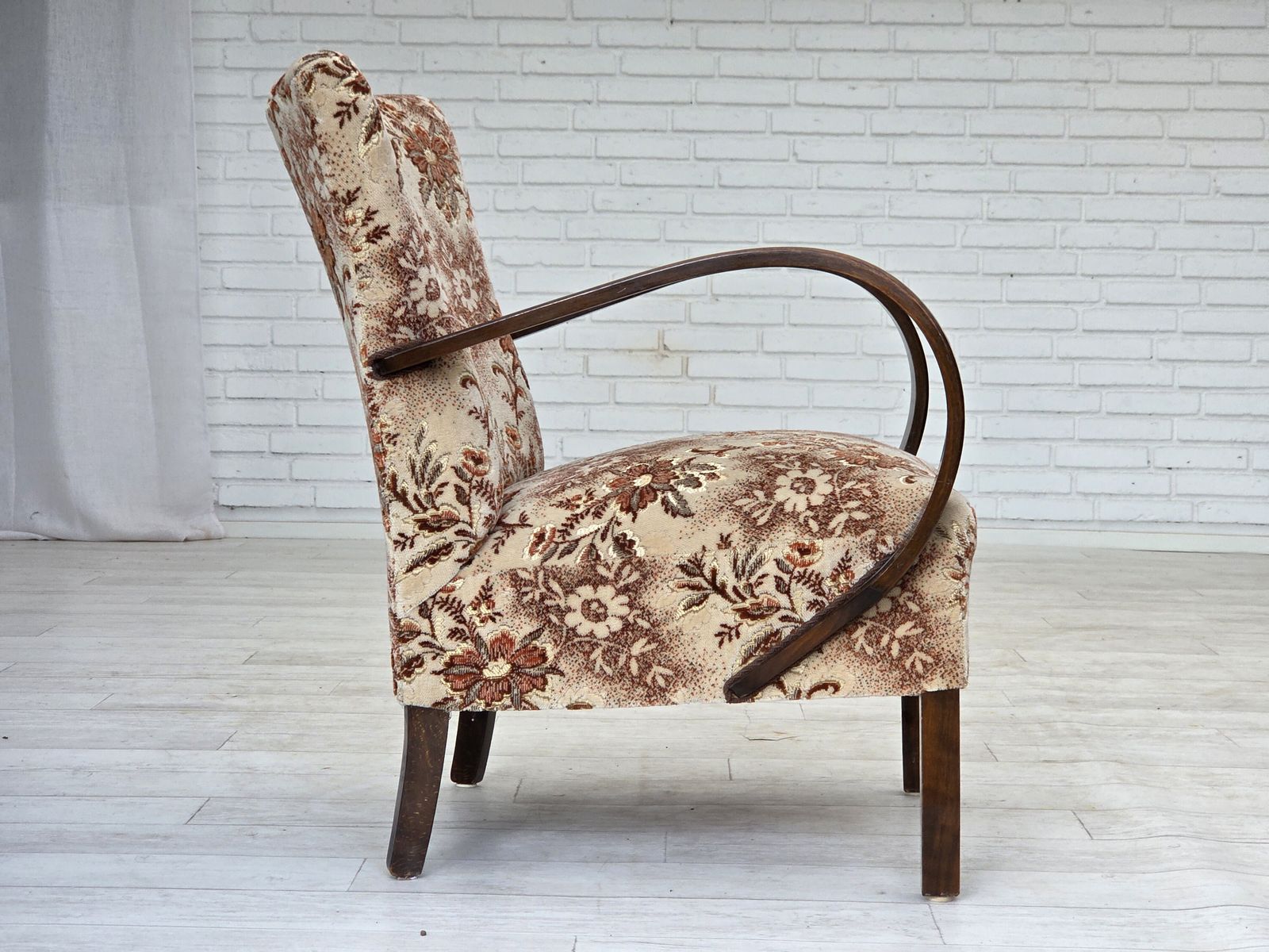 Meubels Ca. Jaren 1950, Deense Art Deco Fauteuil, Meubelvelours, Beukenhout, Opnieuw Bekleed. photo