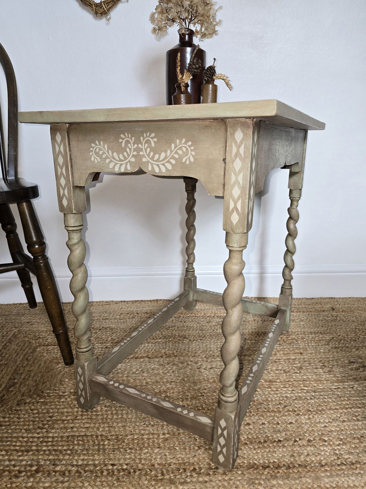 photo furniture Rustic Hand Painted Barley Twist Table