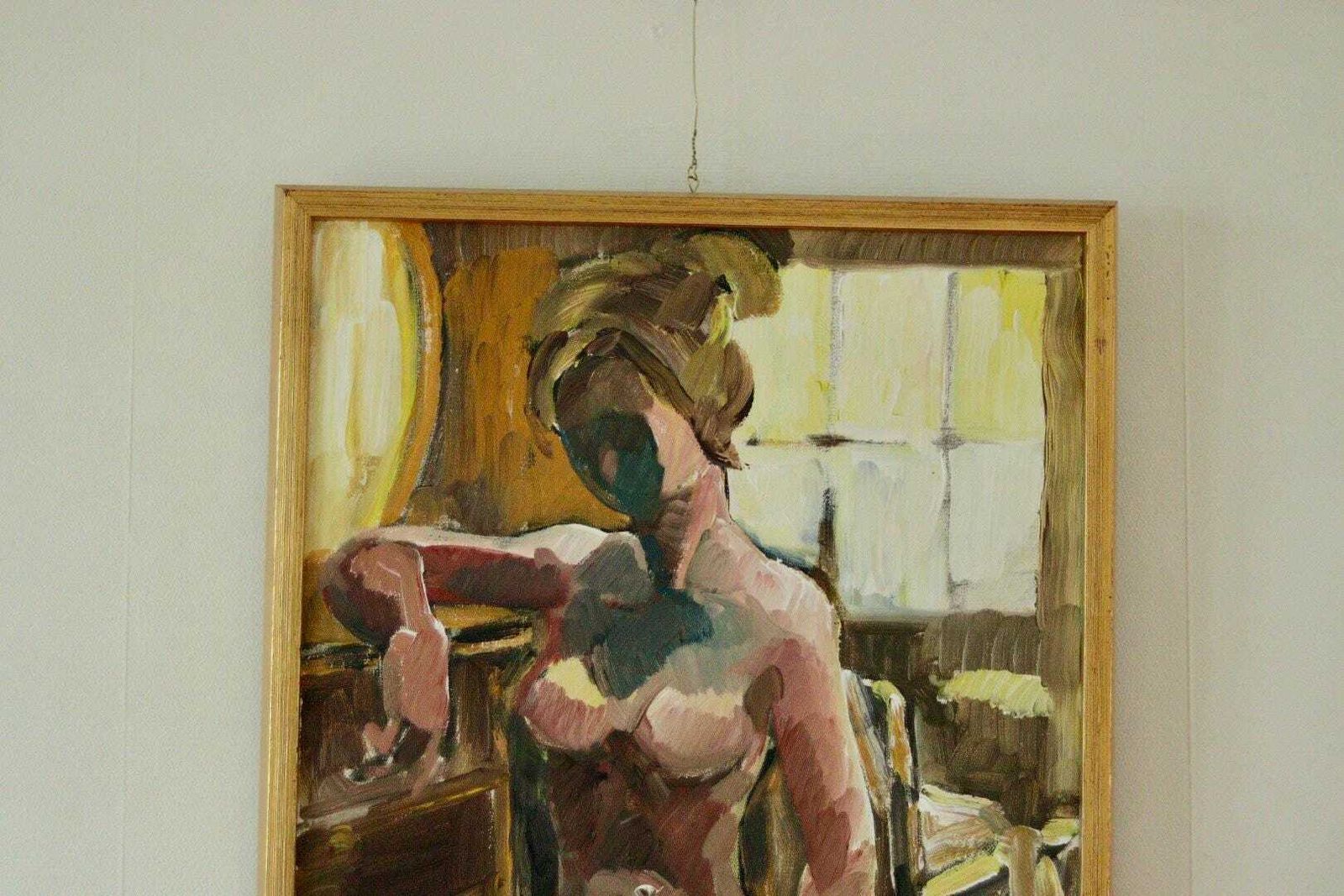 Original Swedish Oil On Canvas – “Woman’s Study” By Ebbe Höglund – Vintage & Framed, 64 X 43 Cm (25.2 X 16.9 In) photo 345.0