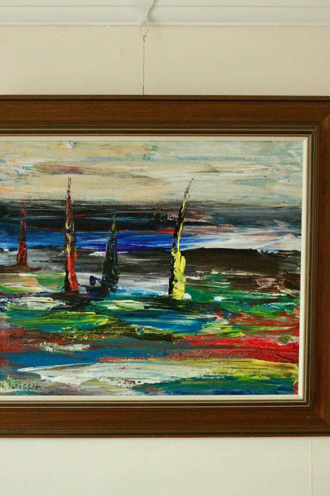 Original Mid Century Swedish Oil On Canvas Painting "östersund" By Nils Nilsson – Vintage & Framed | 58 × 49 Cm / 22.8 × 19.3 In photo 245.0