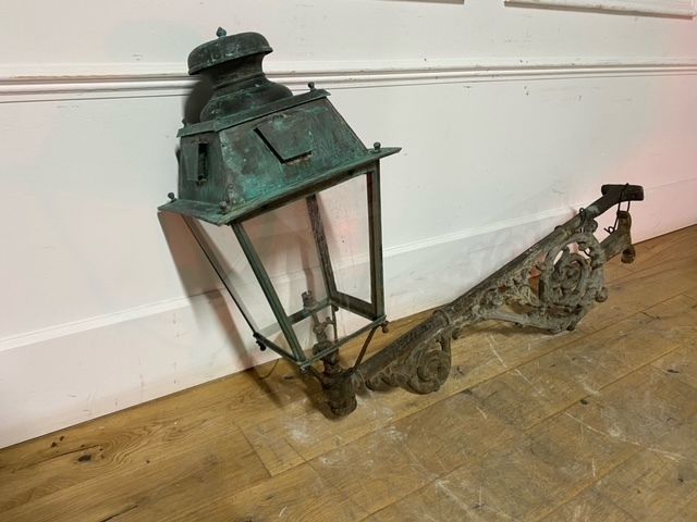 Large Antique French Lantern On Scrolled, Rococo Style Bracket