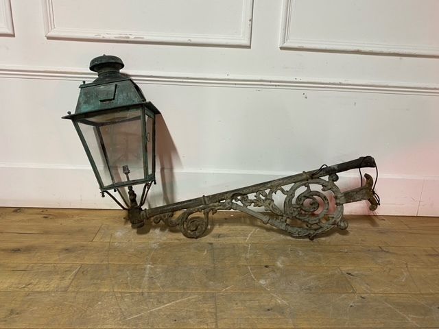 Large Antique French Lantern On Scrolled, Rococo Style Bracket photo for sale