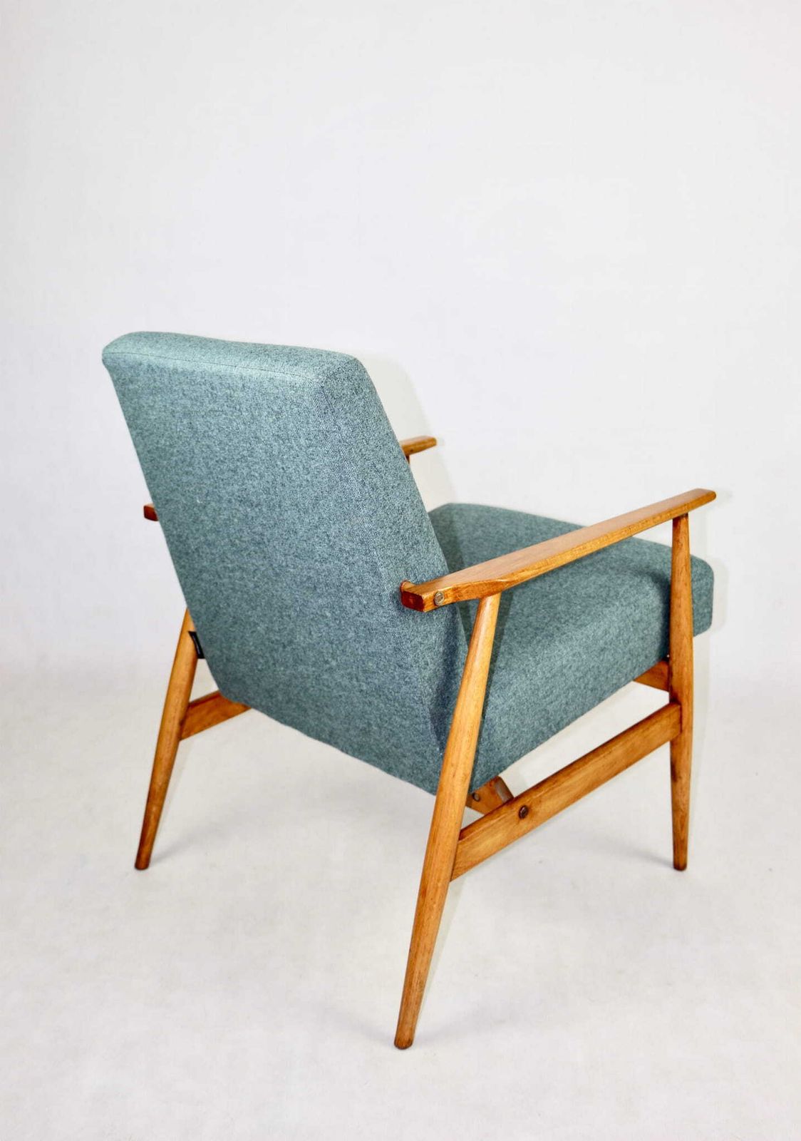 Armchair "Lis", 70s Turquoise Tweed Design Henryk Lis   Natural Beech Wood photo 397.0