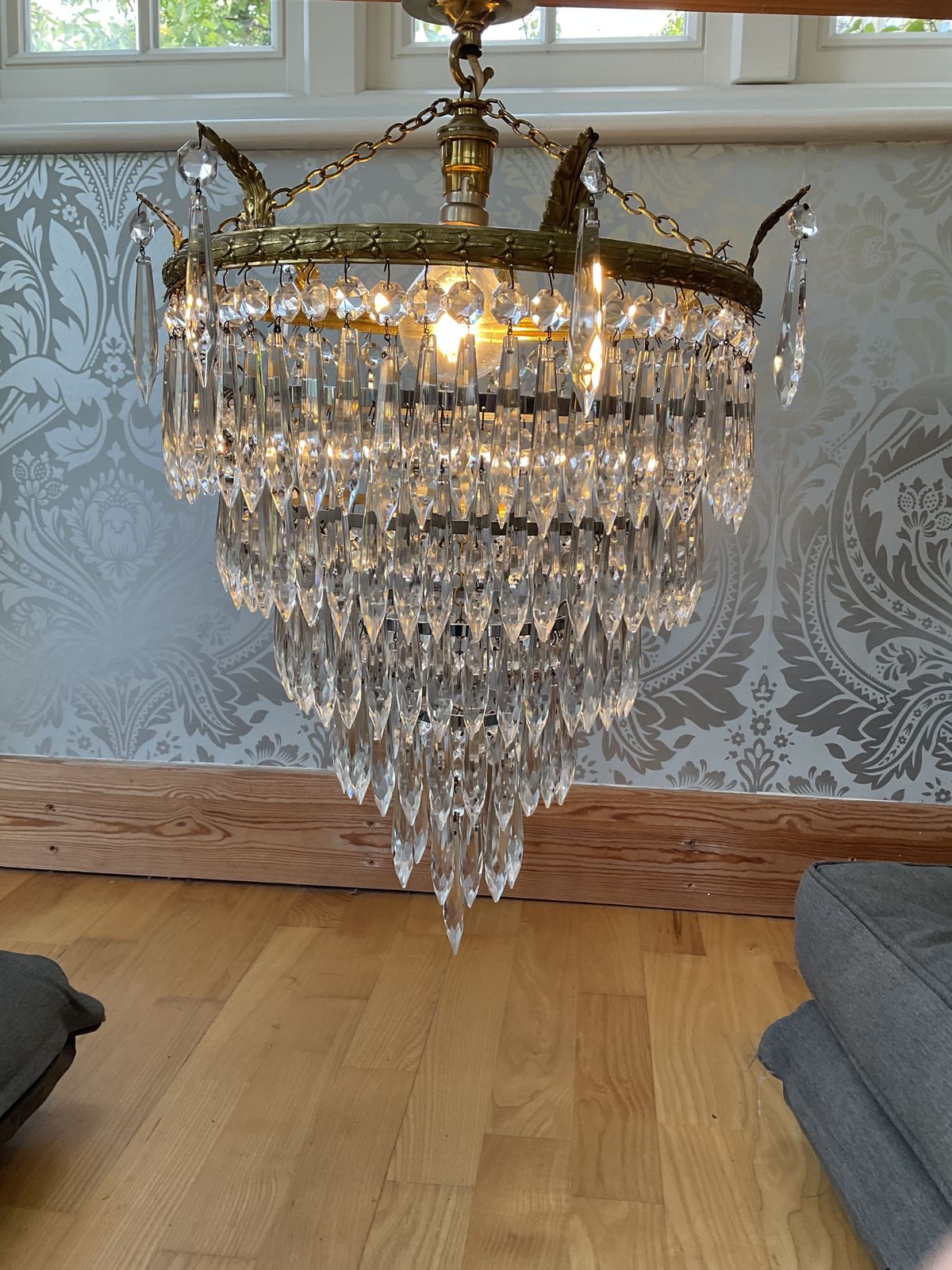 Art Deco Five Tier Crystal Glass Chandelier