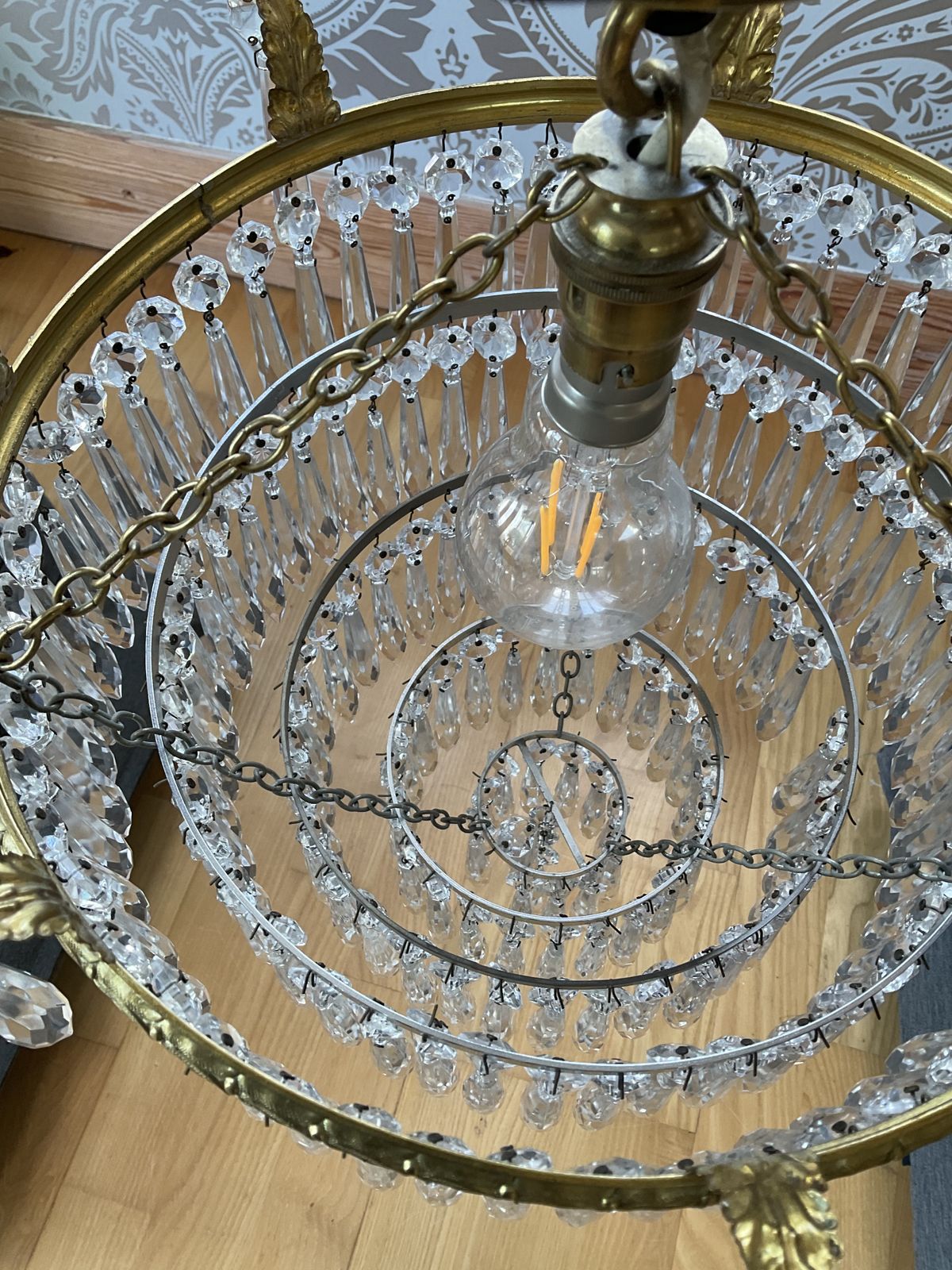 photo for sale Art Deco Five Tier Crystal Glass Chandelier