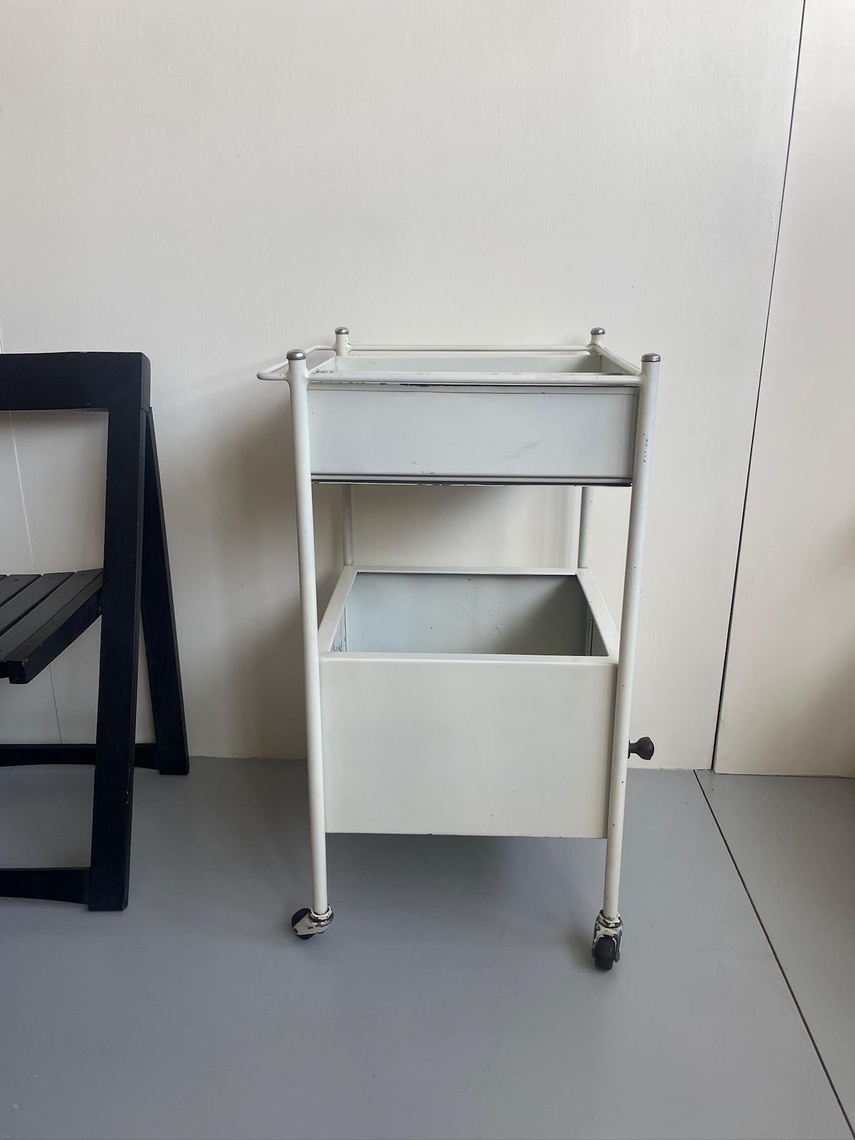 Vintage Medical Dental Metal Industrial Storage Cabinet Trolley On Wheels photo Furniture