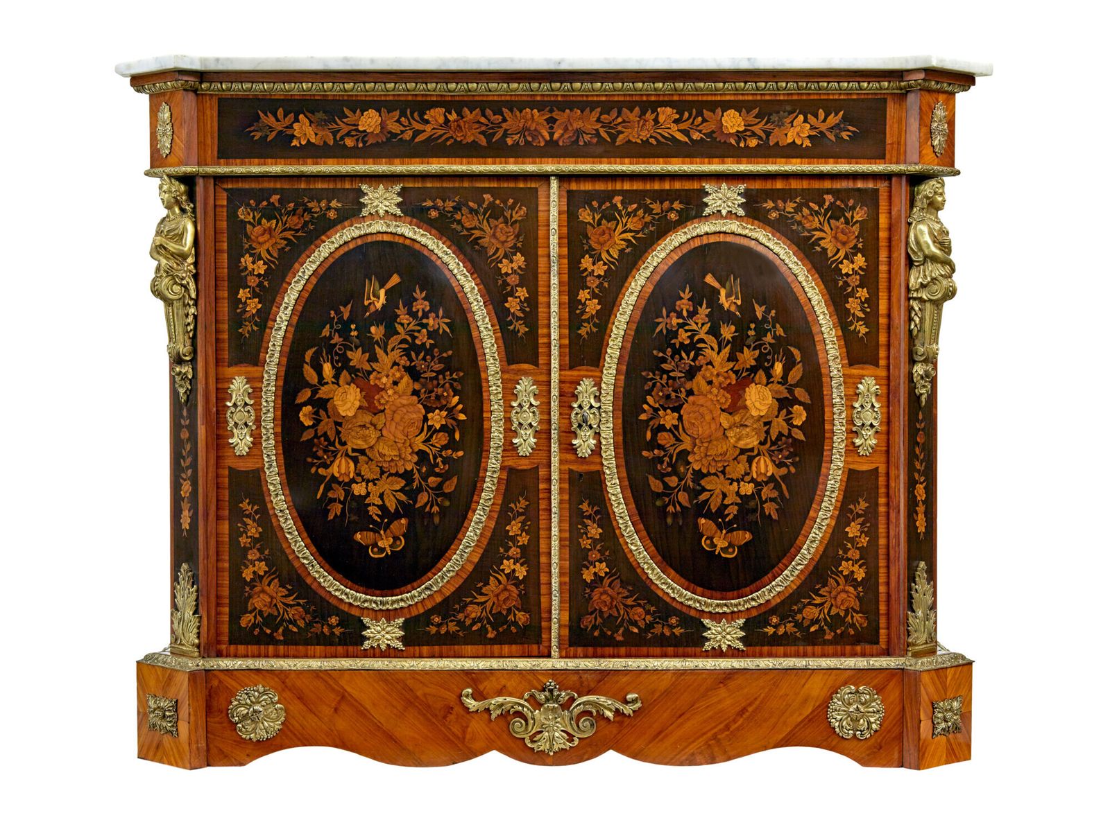 19th Century Louis XVI Style Ormolu Mounted Marquetry Side Cabinet photo vinterior
