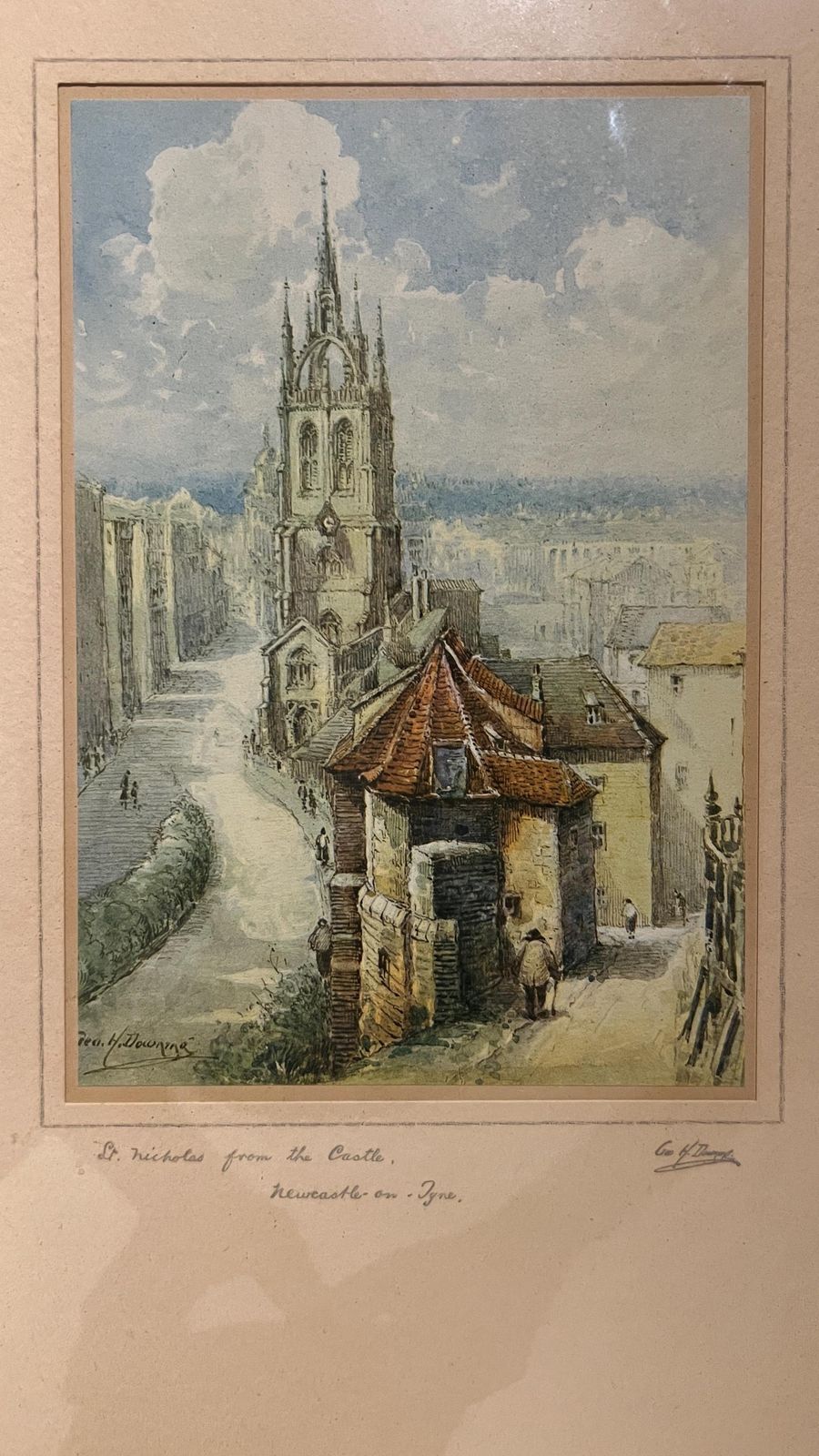 Charming Set Of Two Signed George Henry Downing Framed Prints Of Newcastle On Tyne photo for sale