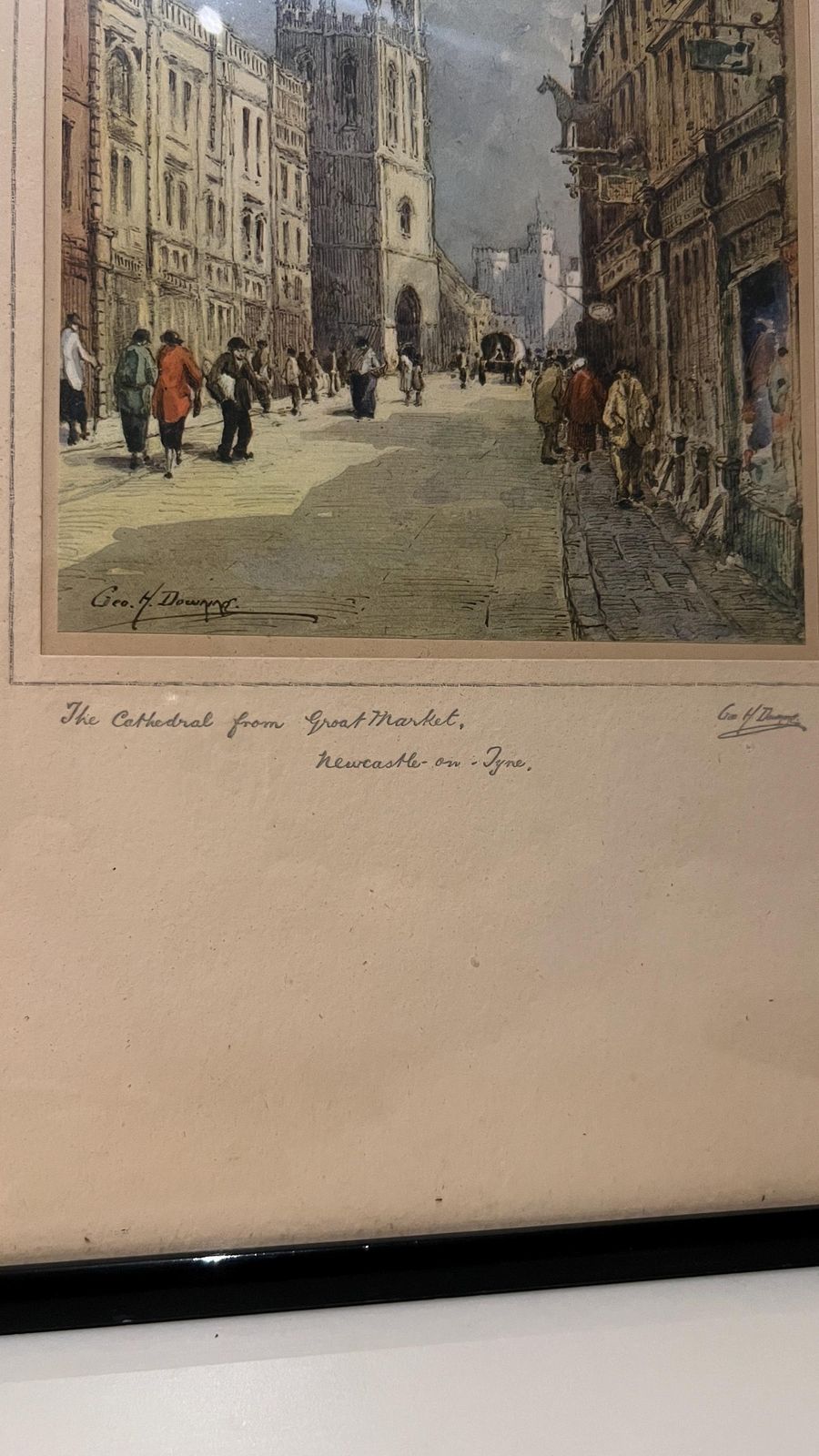 Charming Set Of Two Signed George Henry Downing Framed Prints Of Newcastle On Tyne photo vintage