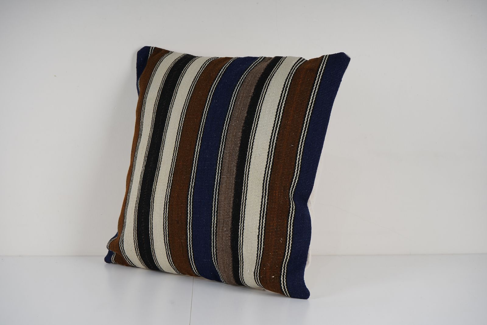 Bohemian Striped Turkish Kilim Pillow  Rustic Wool Pattern   Handcrafted Decor photo furniture