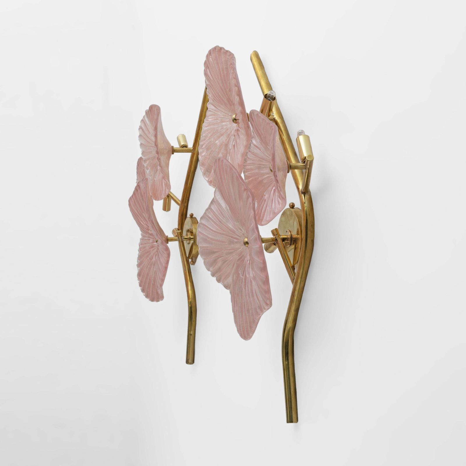 Pair Of Modern Murano Artistic Glass Pearly Pink And Brass Sconces photo 2640.0