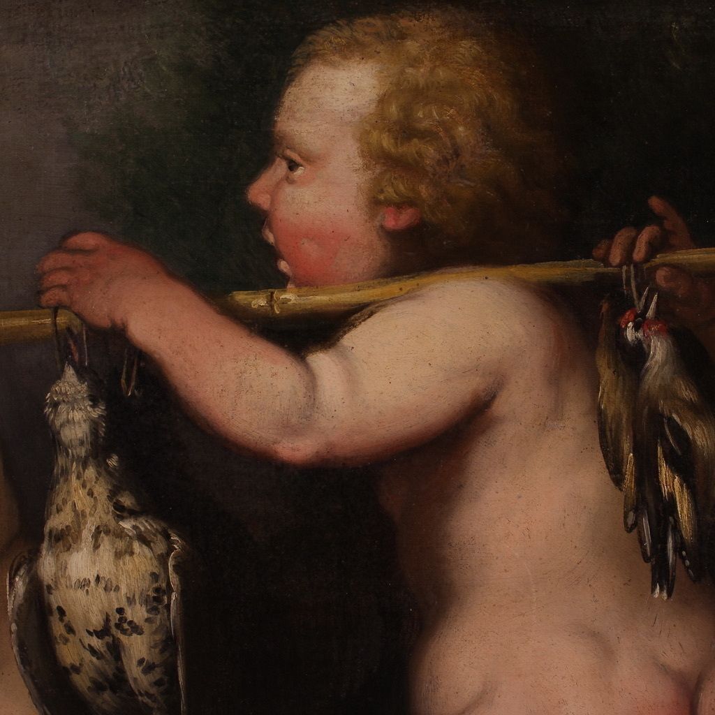 photo vintage 17th Century Rudolphine School Painting, Cherub Games