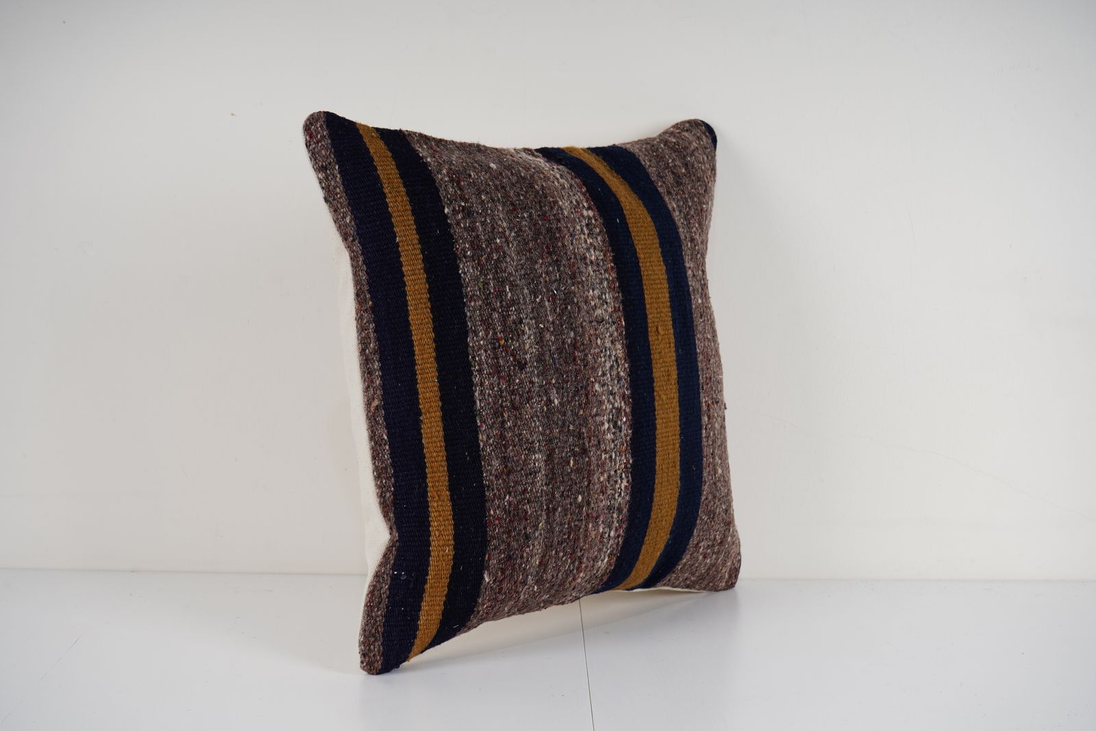 Striped Design Turkish Anatolian Kilim Pillow Cover, Square Decorative Organic Wool Pillow, Home Decoration Cushion photo Textiles