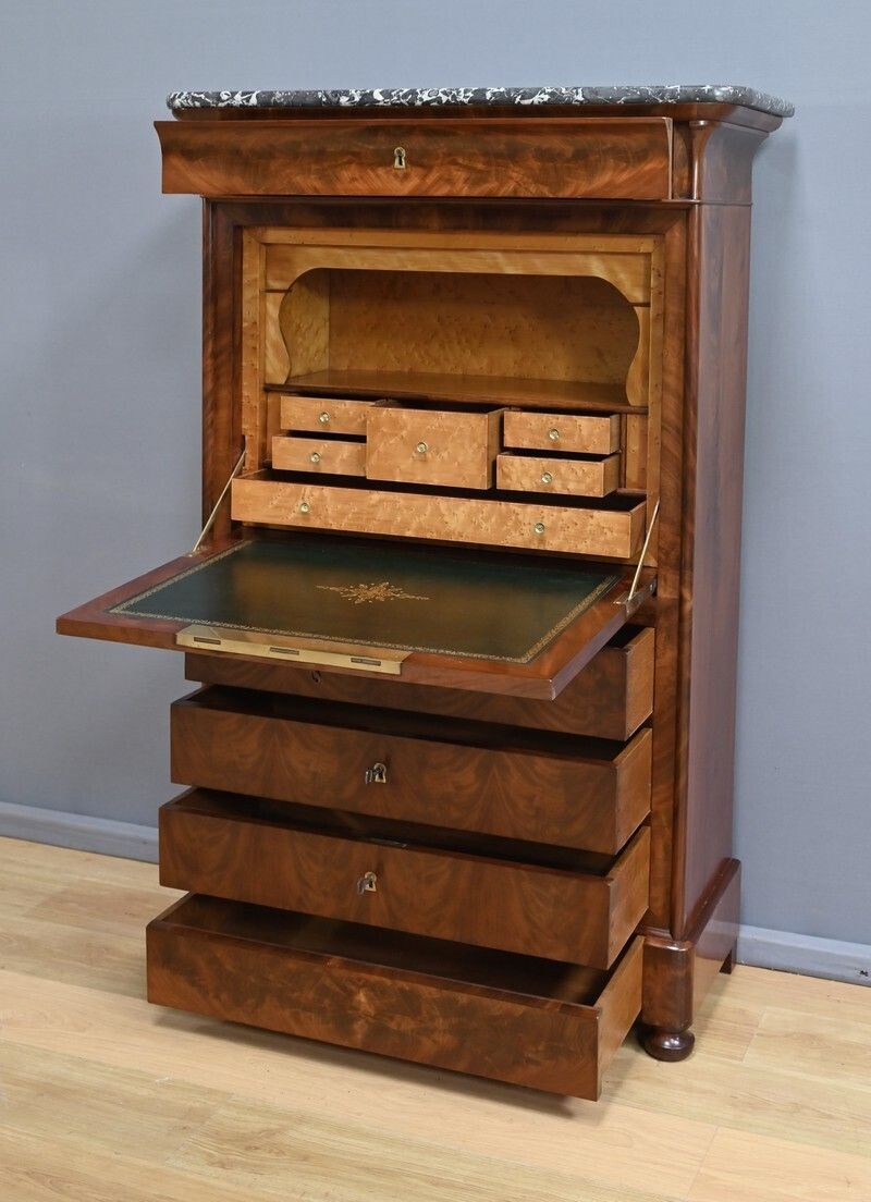 Mahogany And Burl Mahogany Secretary, Restoration Period – Part 1 Of The 19th Century photo for sale