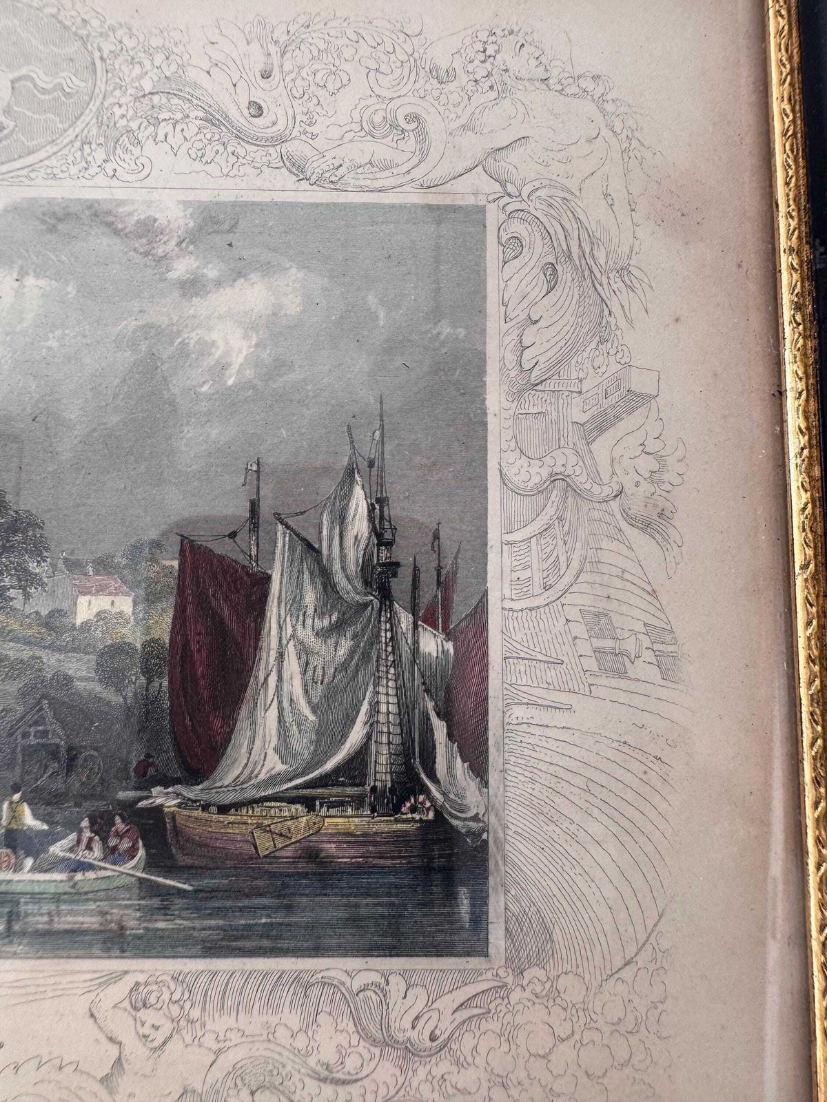Framed Antique Engraving Gillingham, Kent, Antique English Landscape Print photo Art
