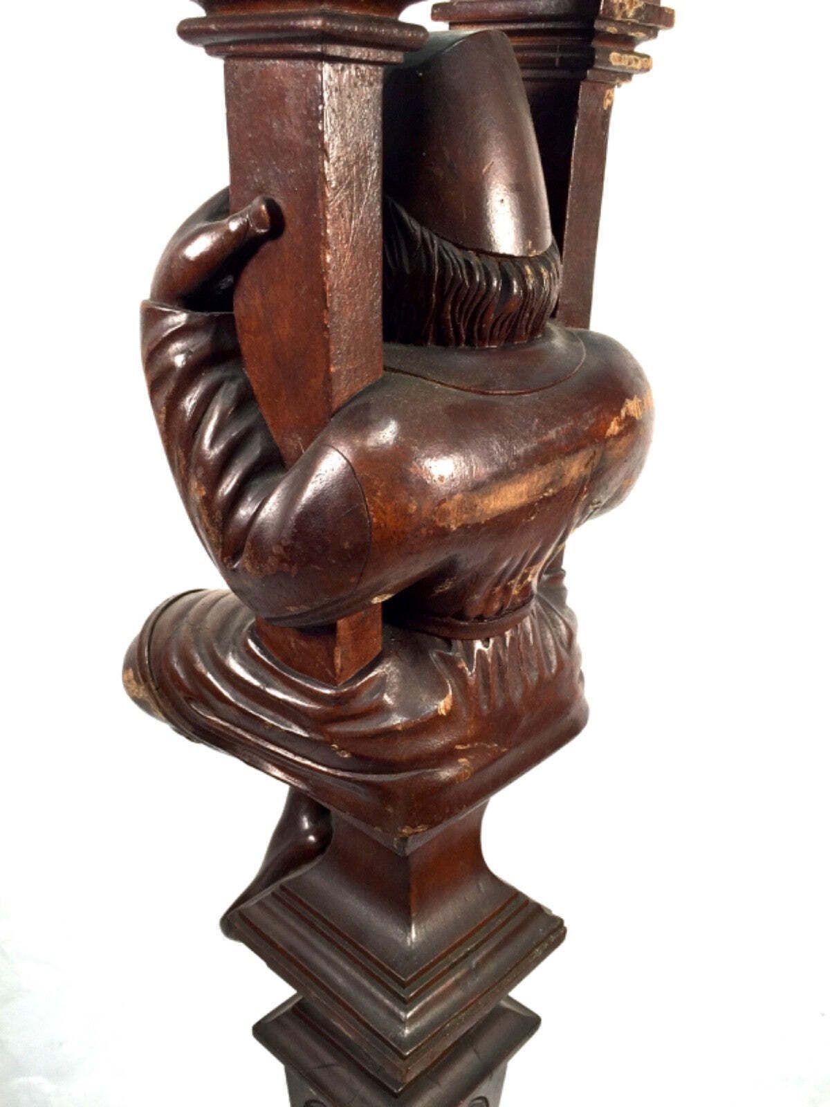 photo for sale Antique French Hand Carved Wooden Pair Architectural Figures / Pillars / Columns